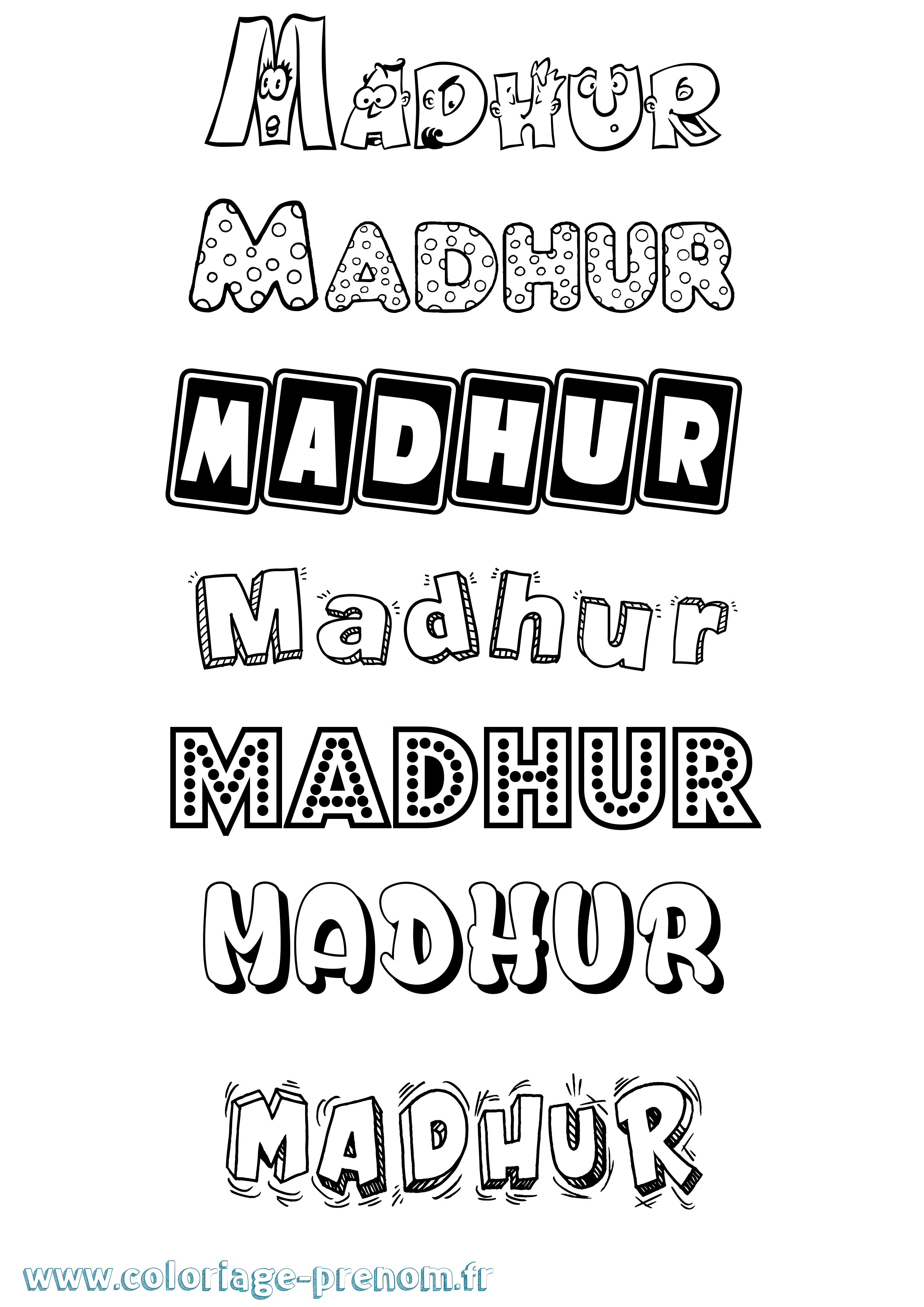 Coloriage prénom Madhur Fun