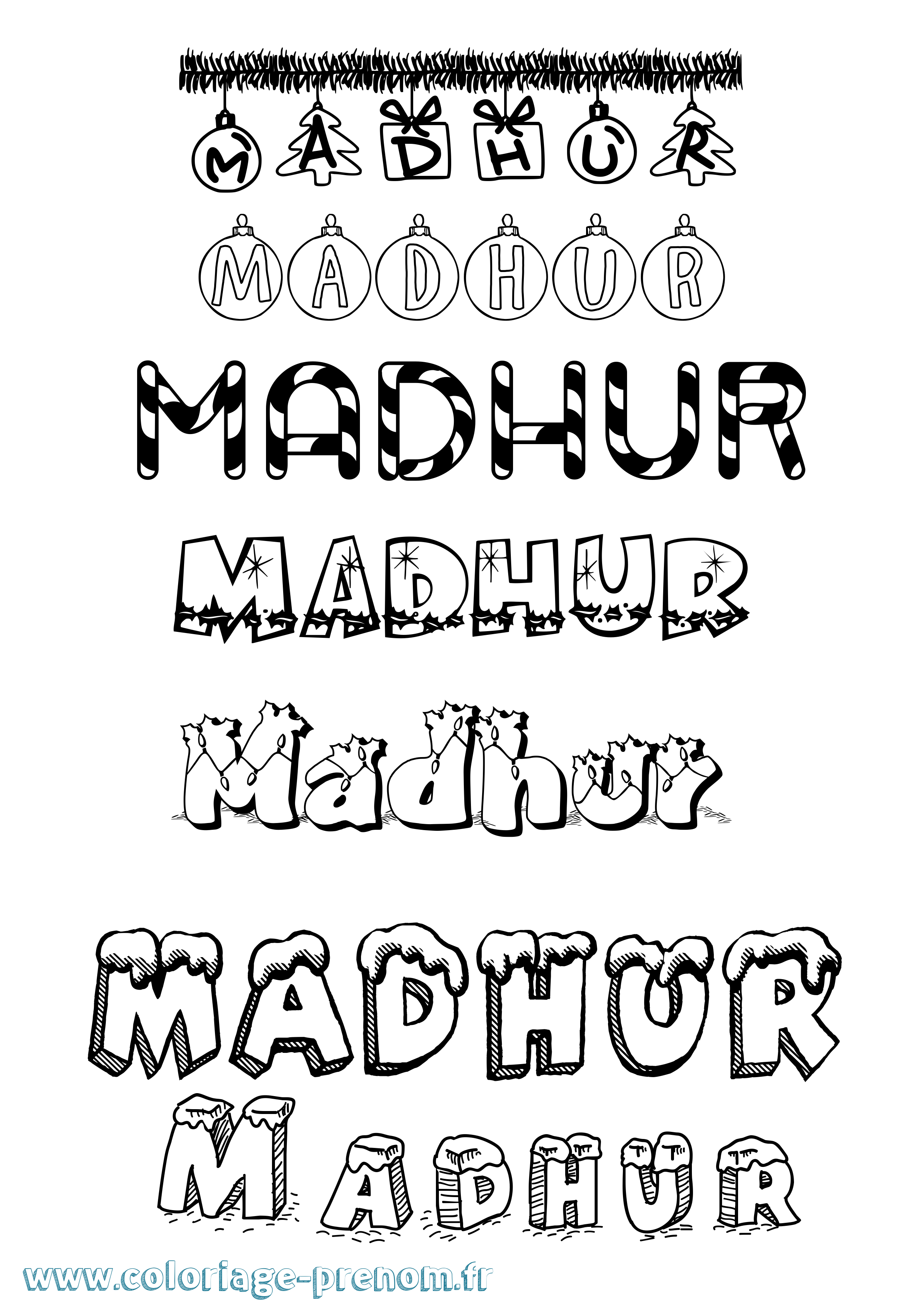 Coloriage prénom Madhur Noël