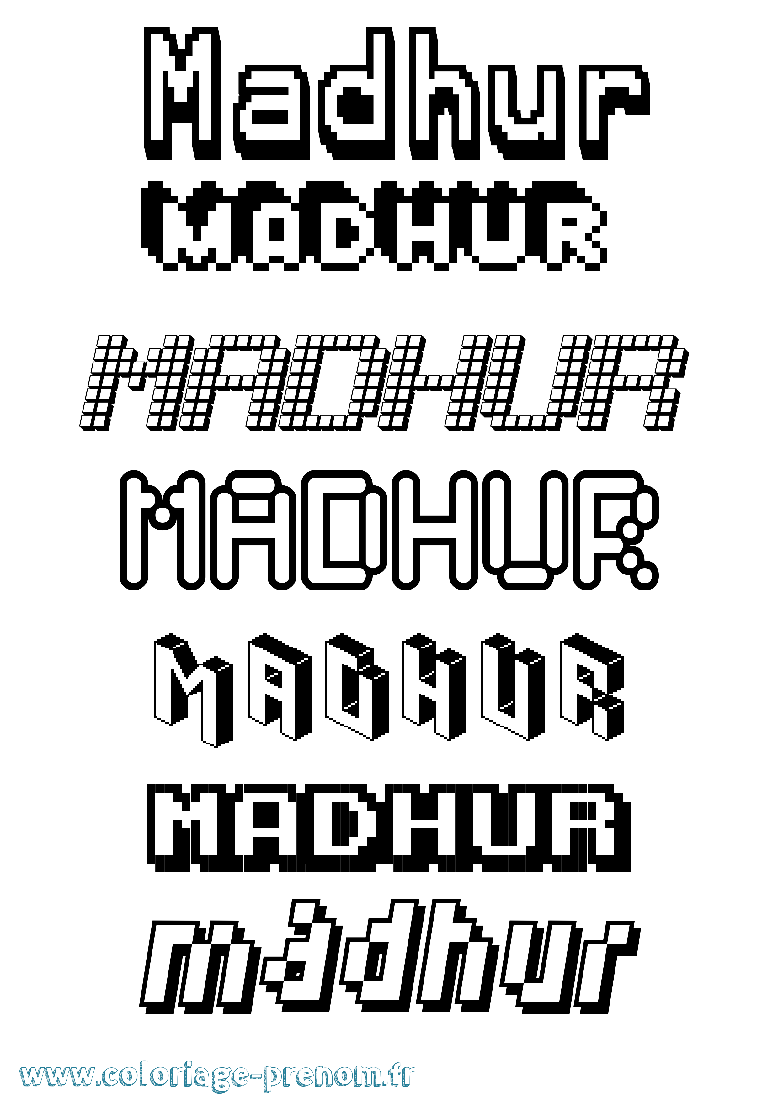 Coloriage prénom Madhur Pixel