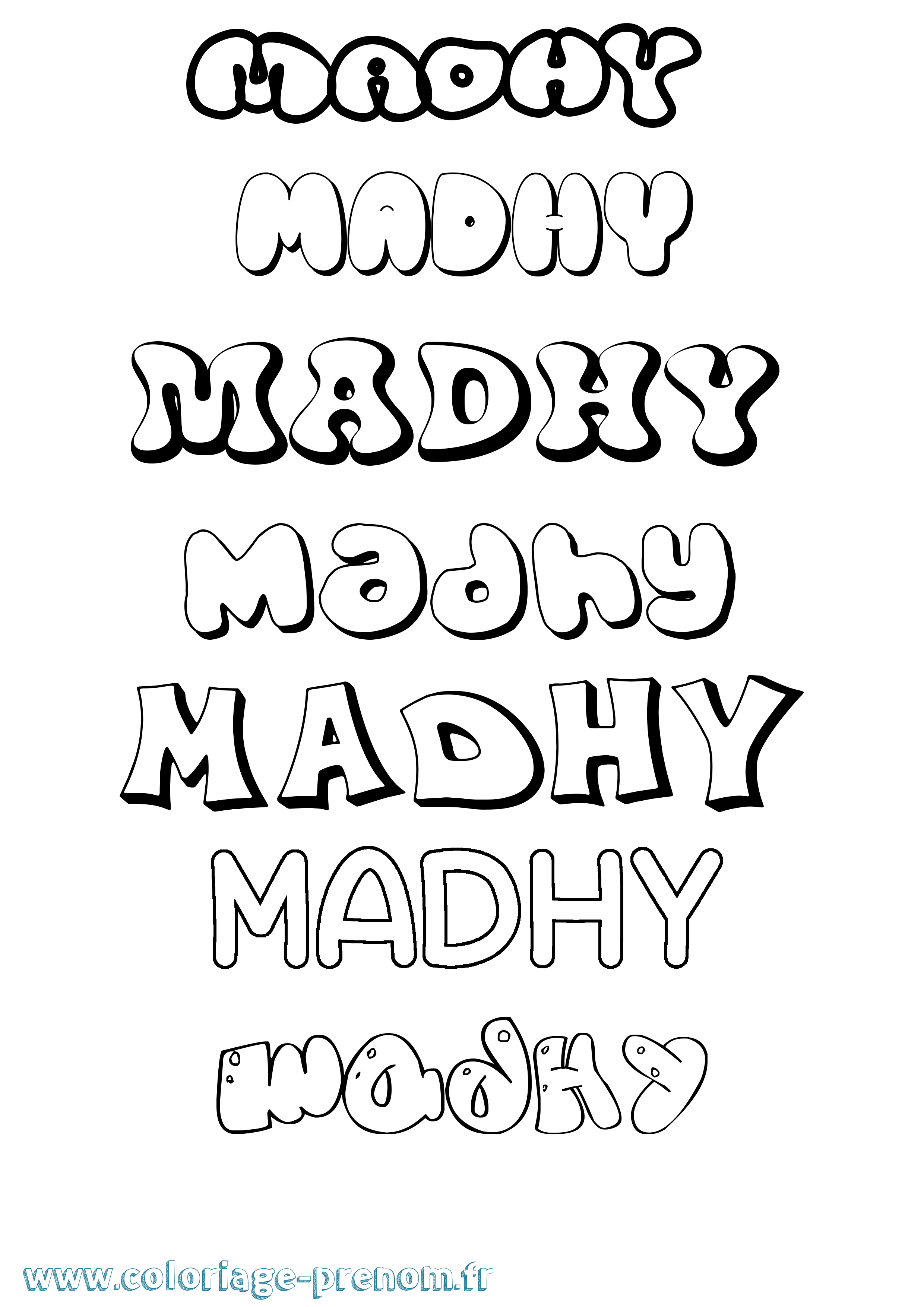 Coloriage Madhy Bubble Coloriage prénom Madhy Bubble