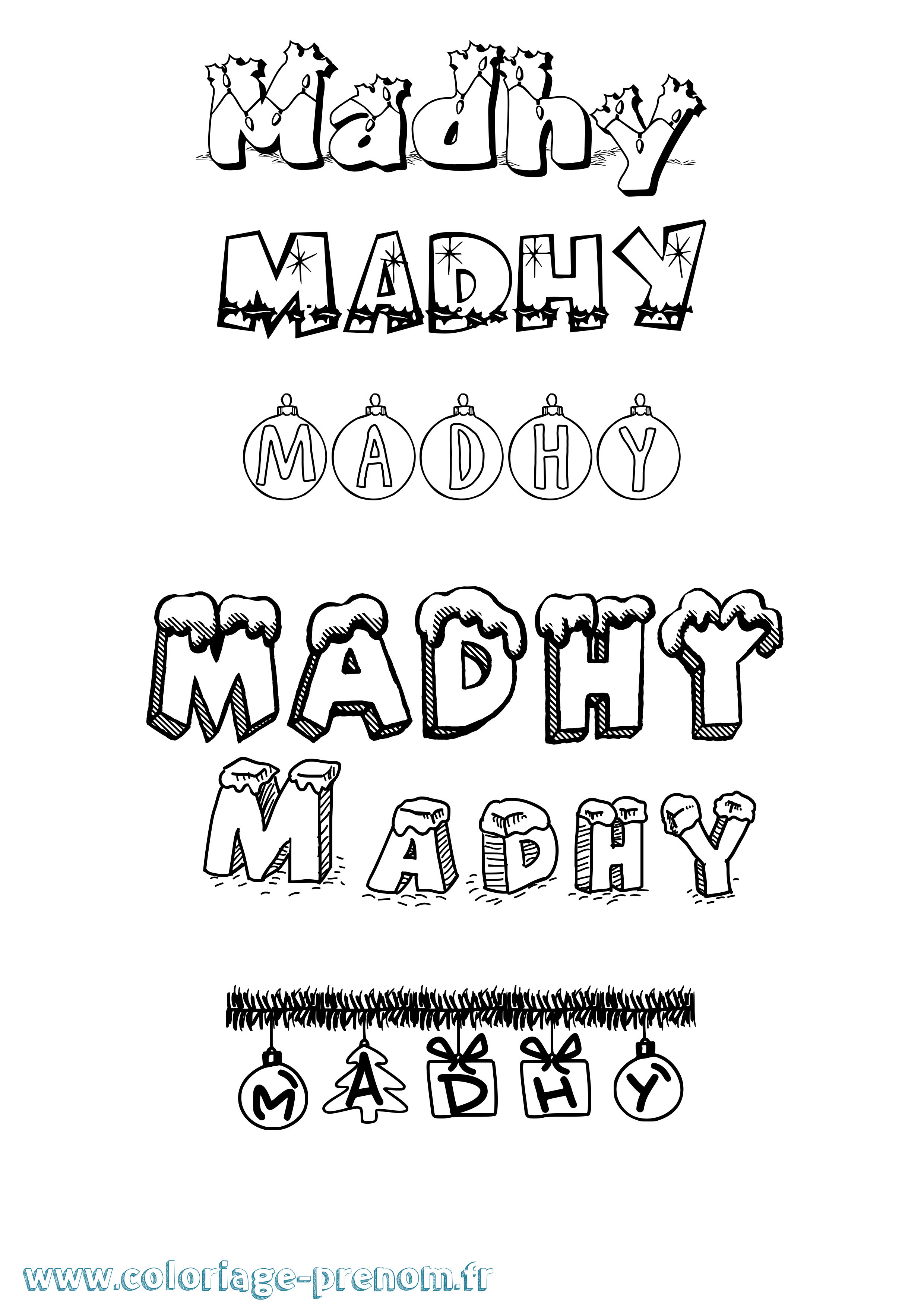Coloriage Madhy Noël Coloriage prénom Madhy Noël