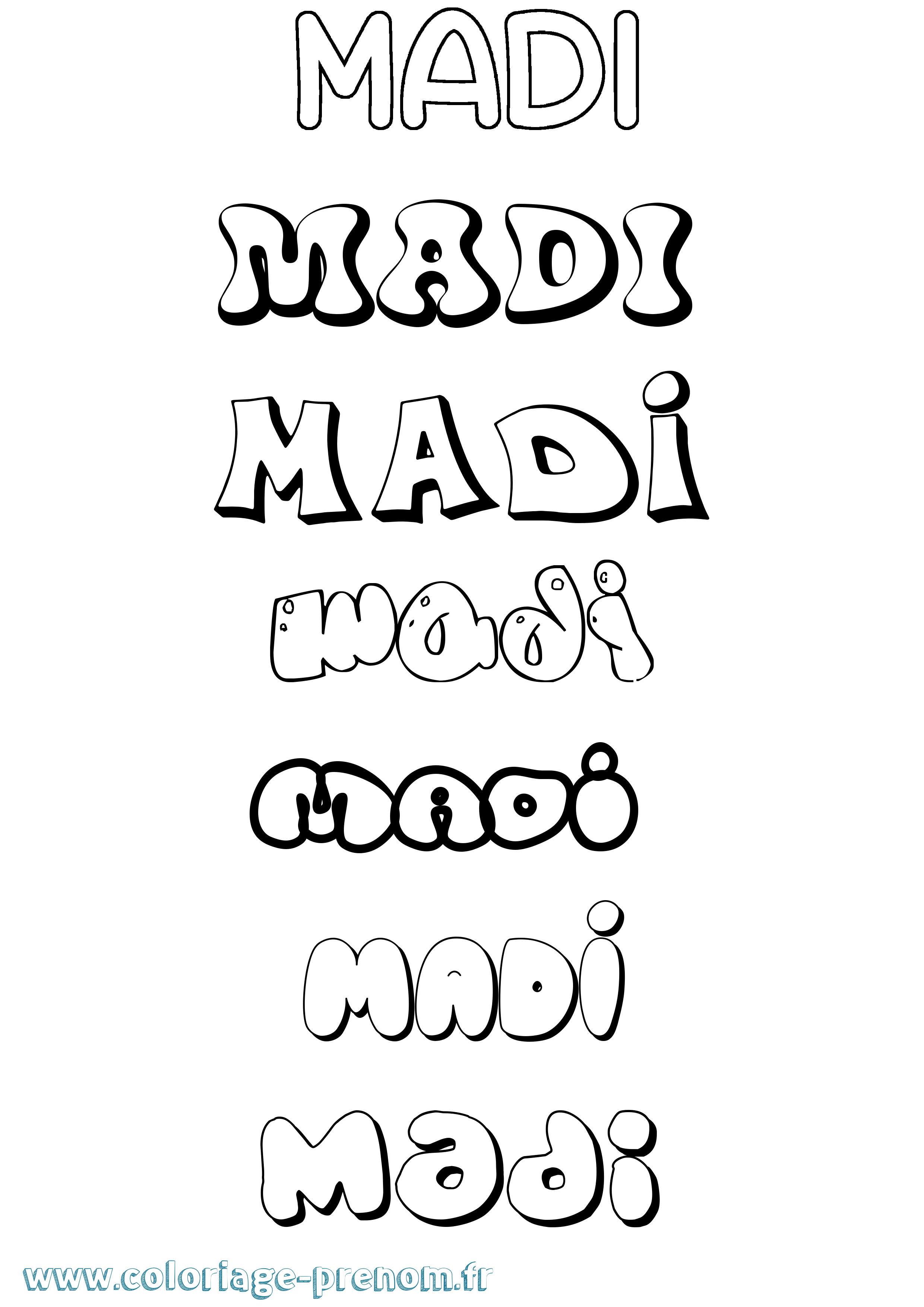 Coloriage prénom Madi Bubble