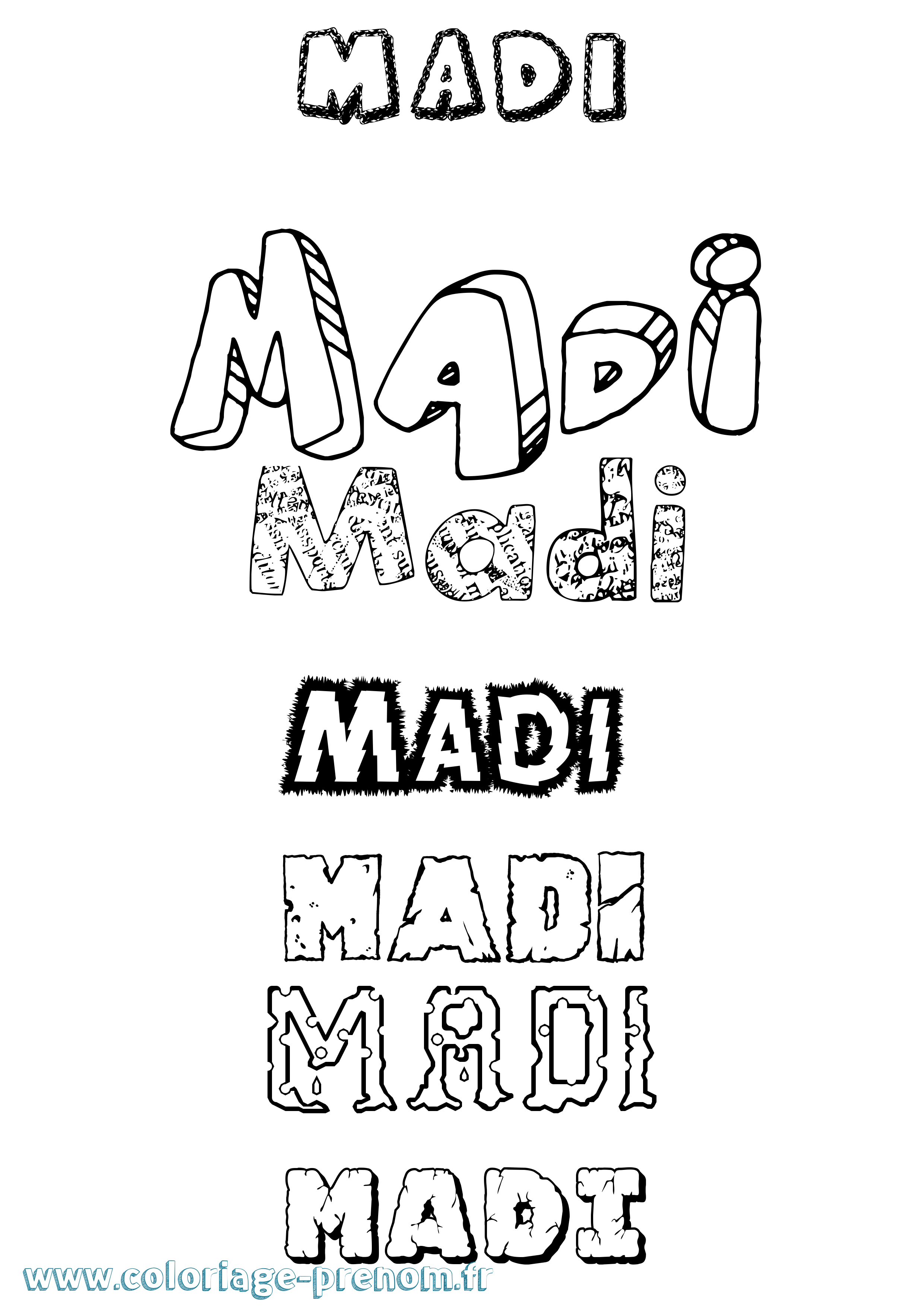 Coloriage prénom Madi Destructuré