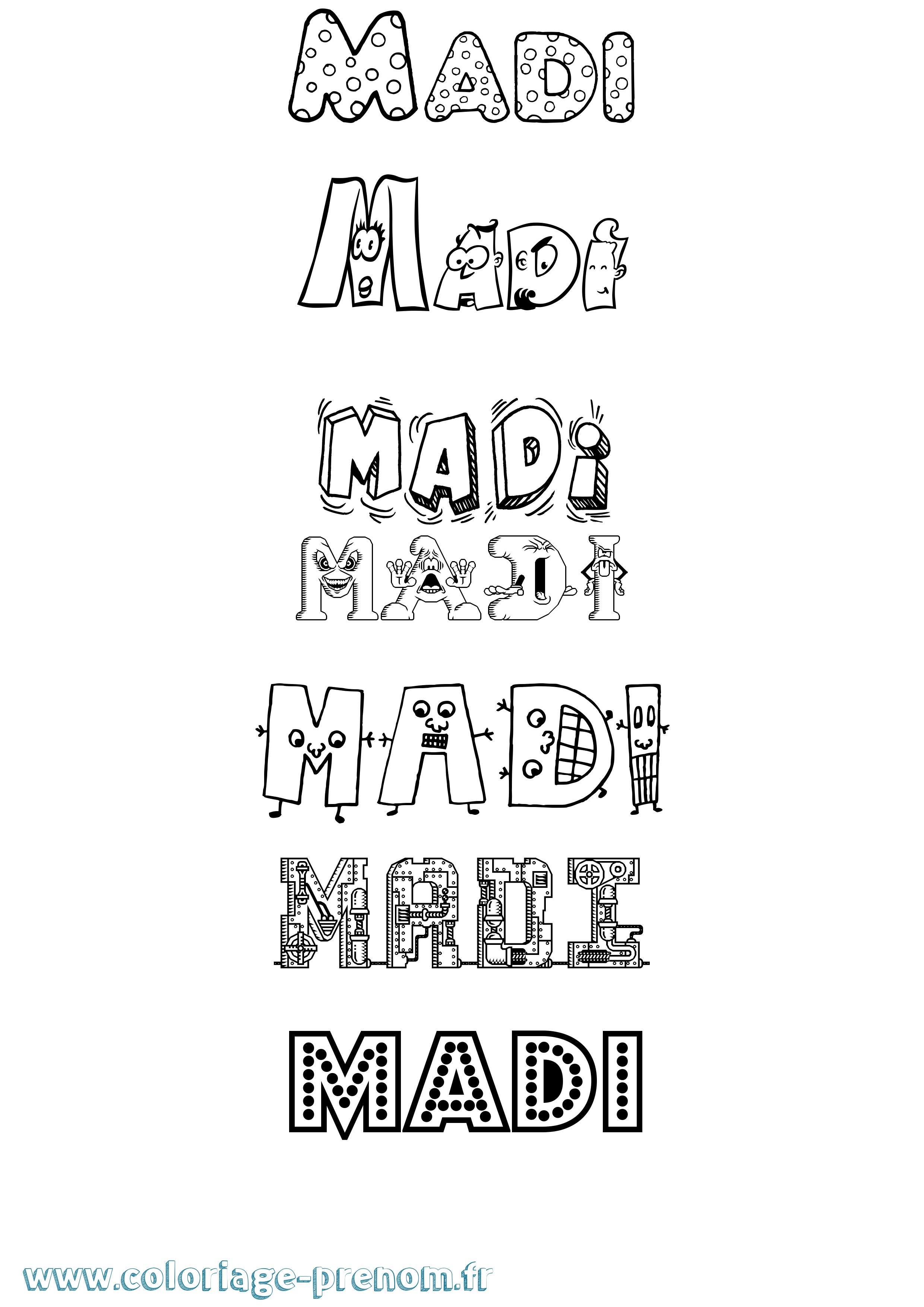 Coloriage prénom Madi Fun
