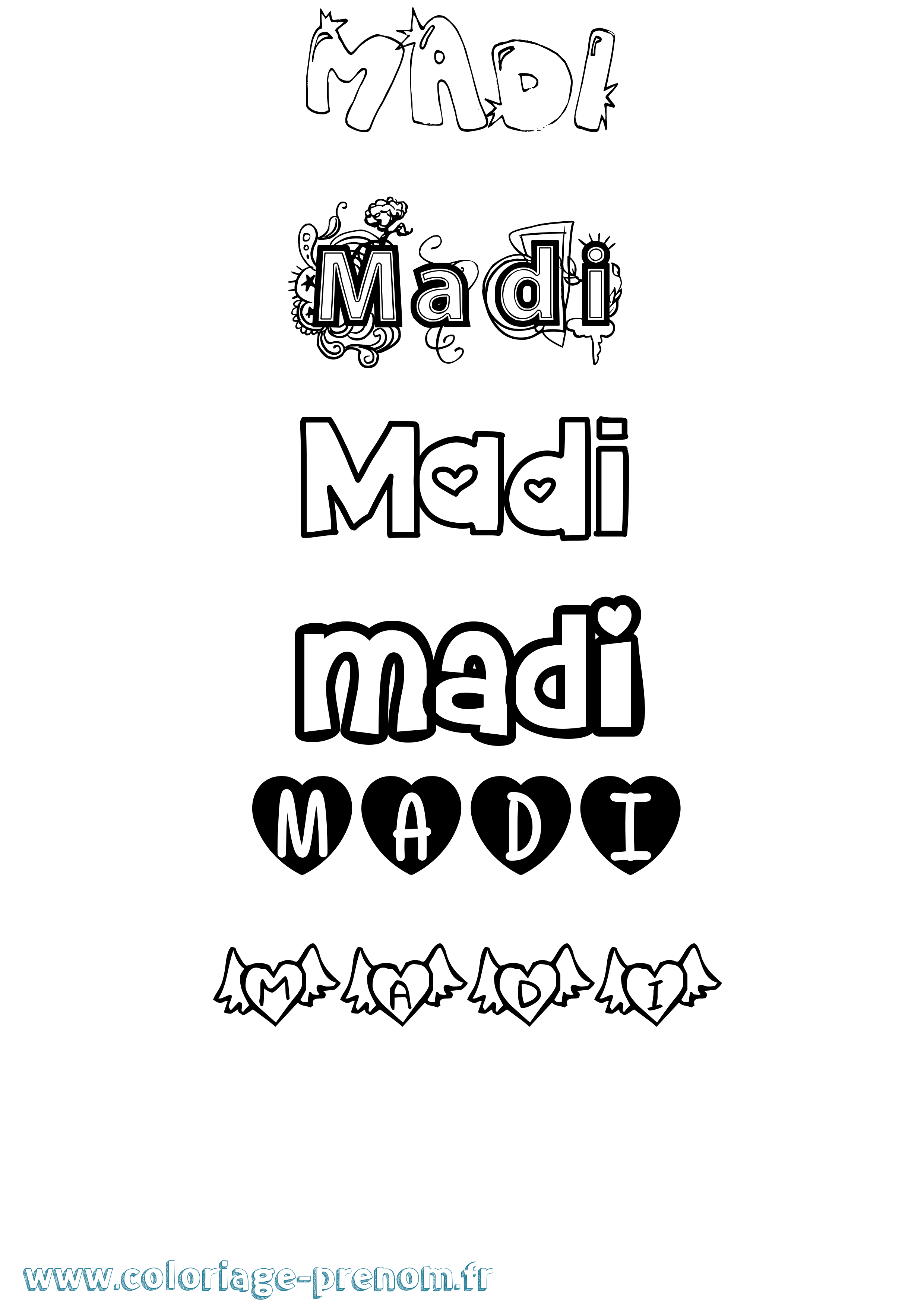 Coloriage prénom Madi Girly