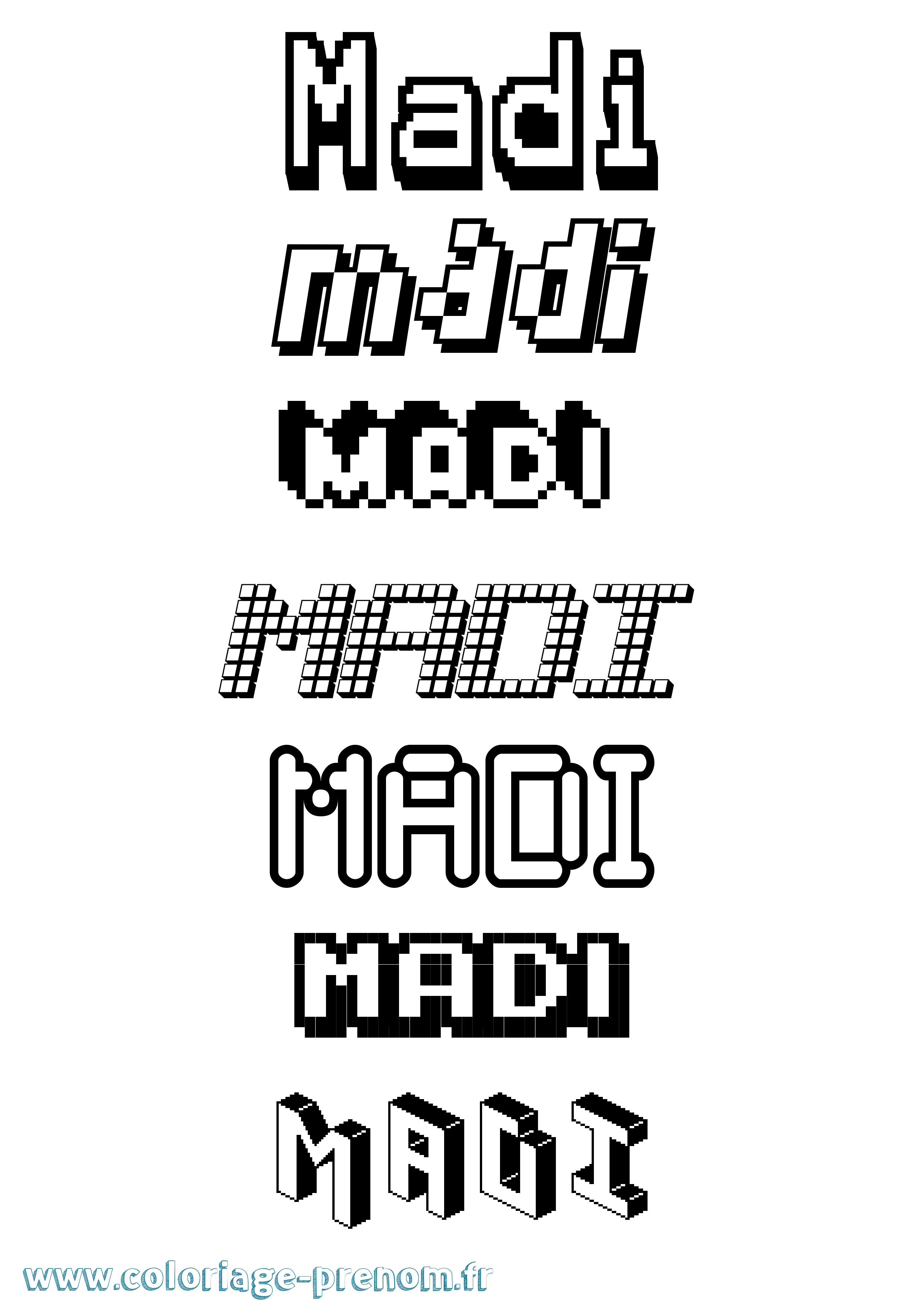 Coloriage prénom Madi Pixel