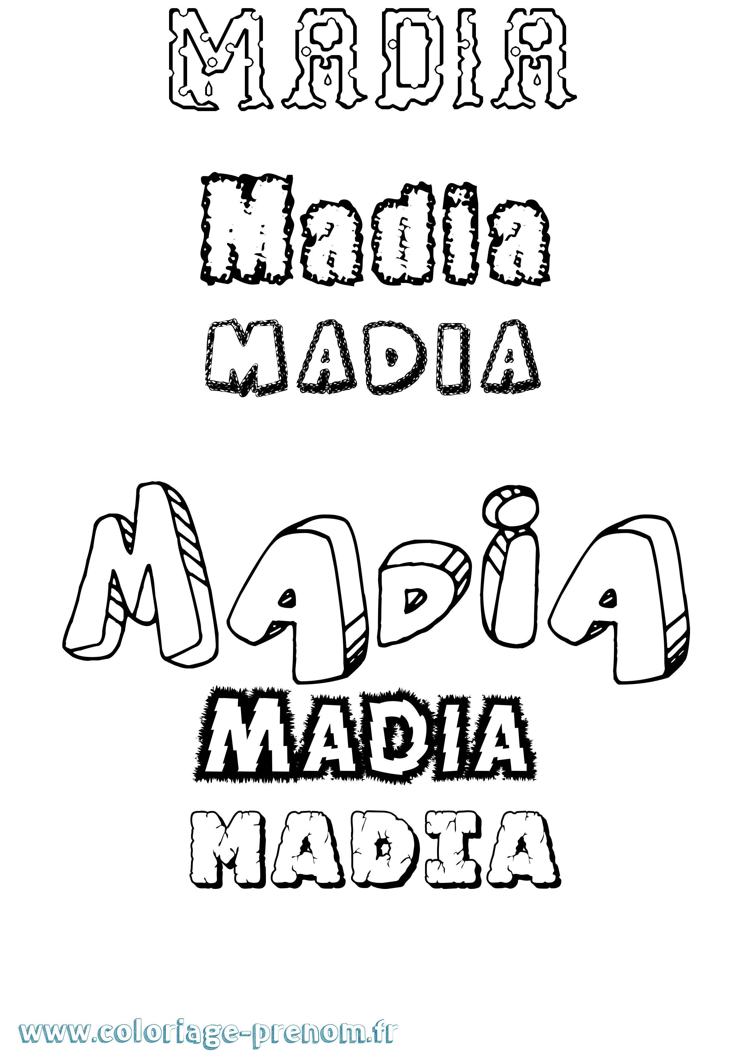 Coloriage prénom Madia Destructuré