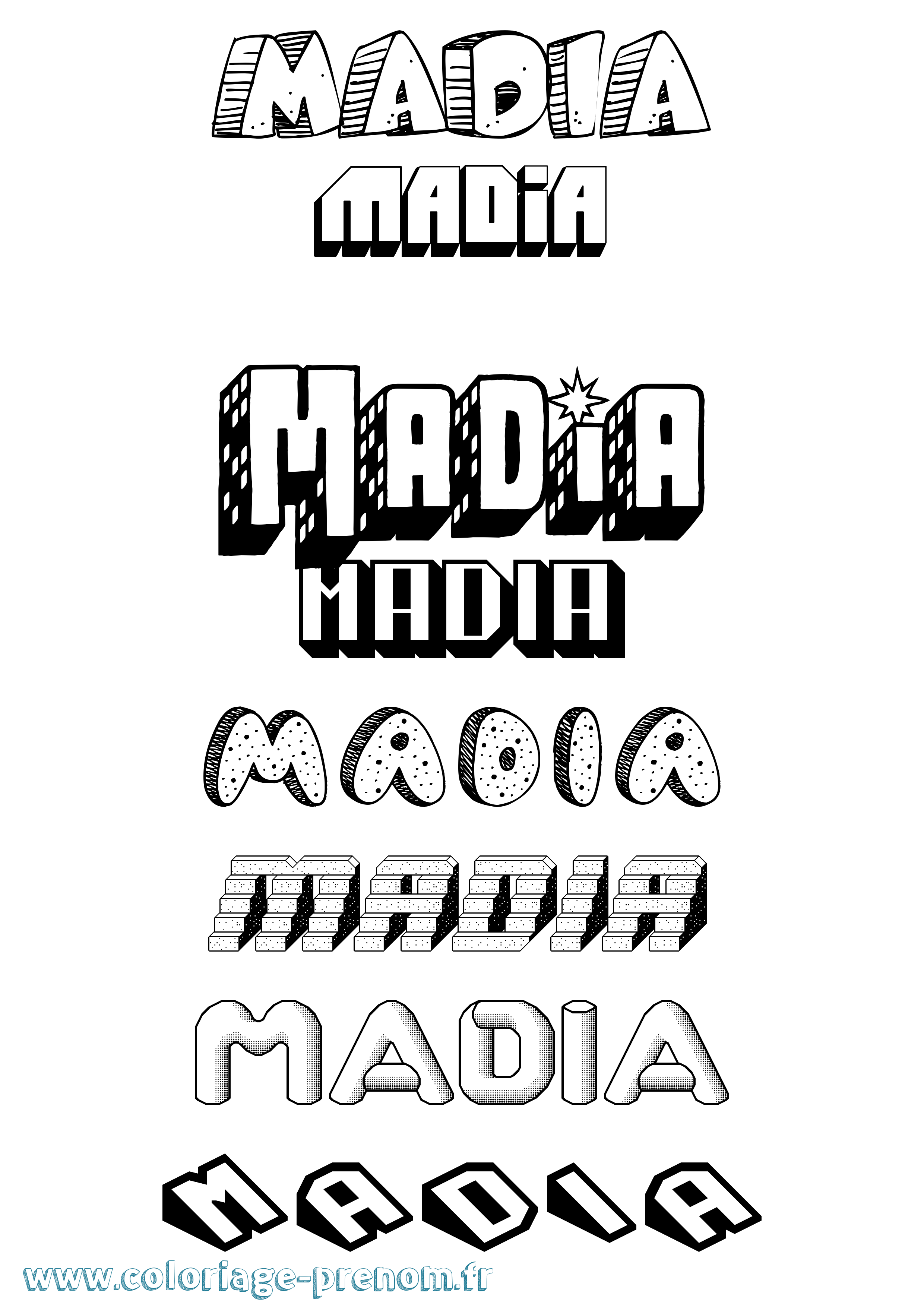 Coloriage prénom Madia Effet 3D