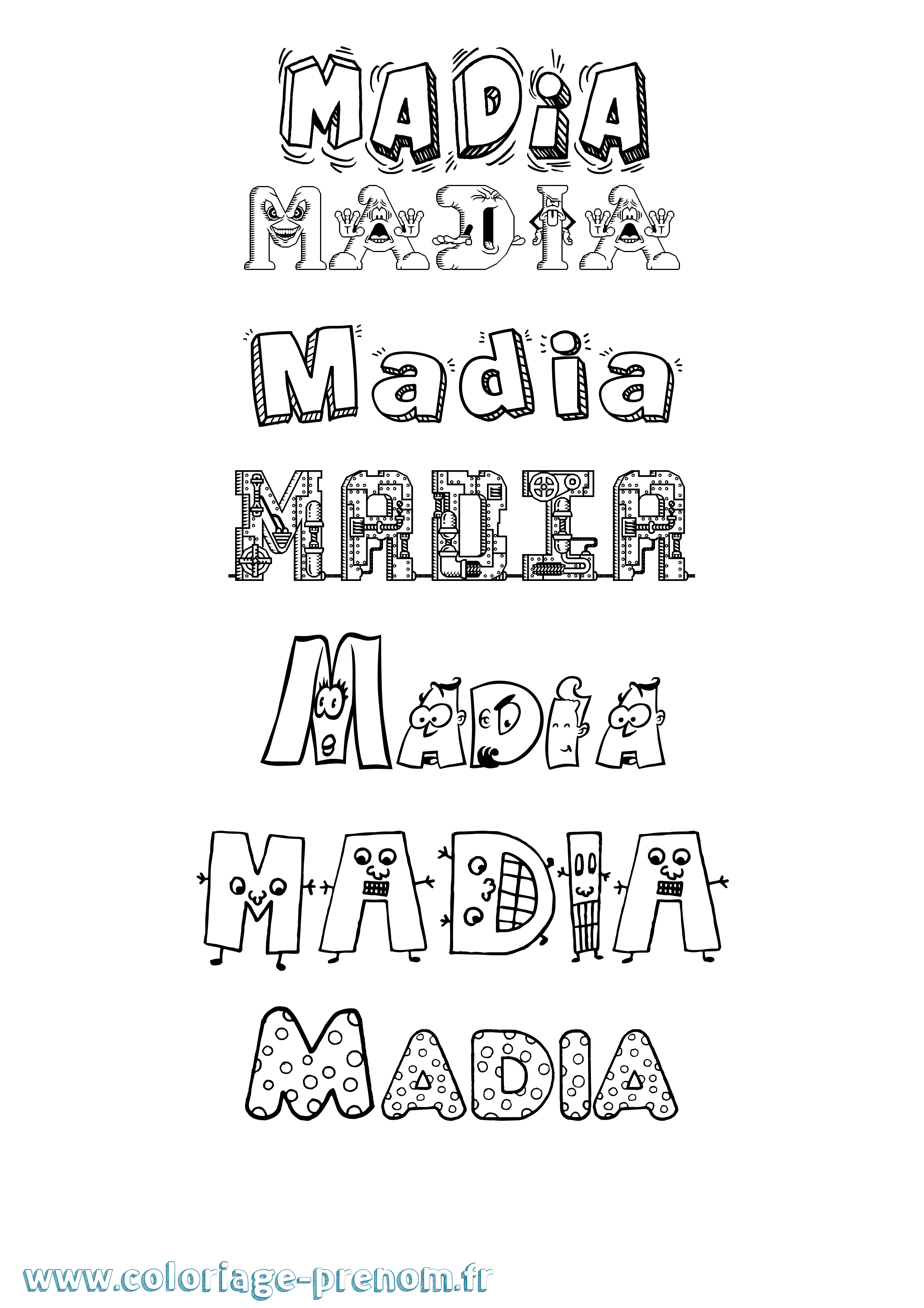 Coloriage prénom Madia Fun