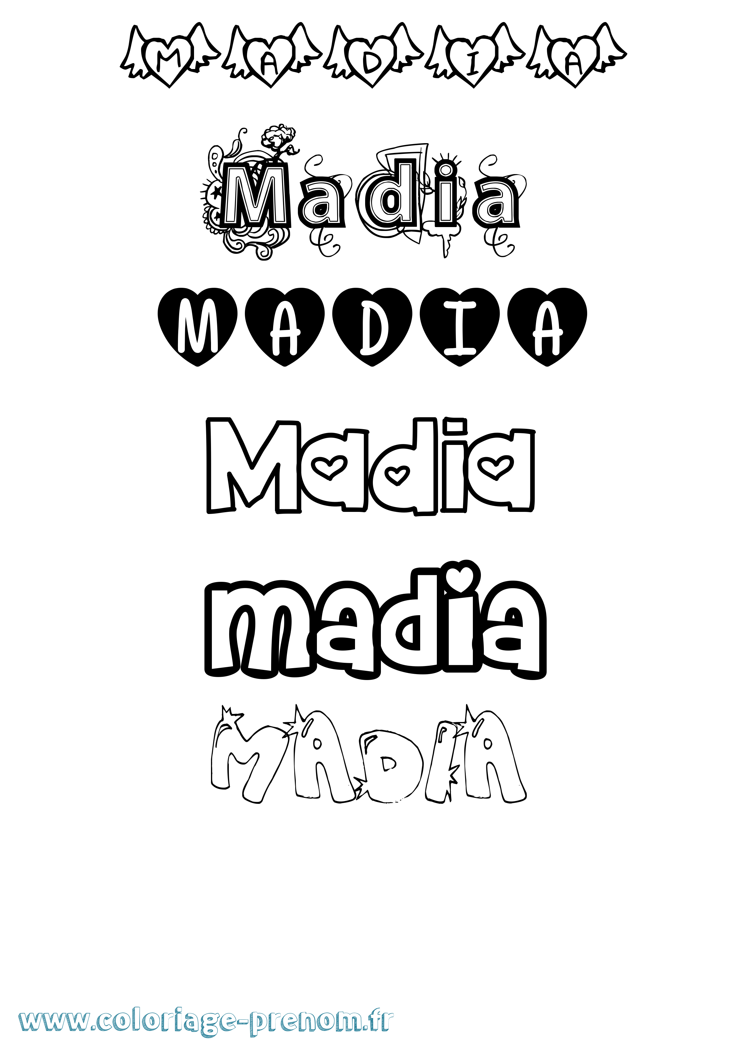 Coloriage prénom Madia Girly