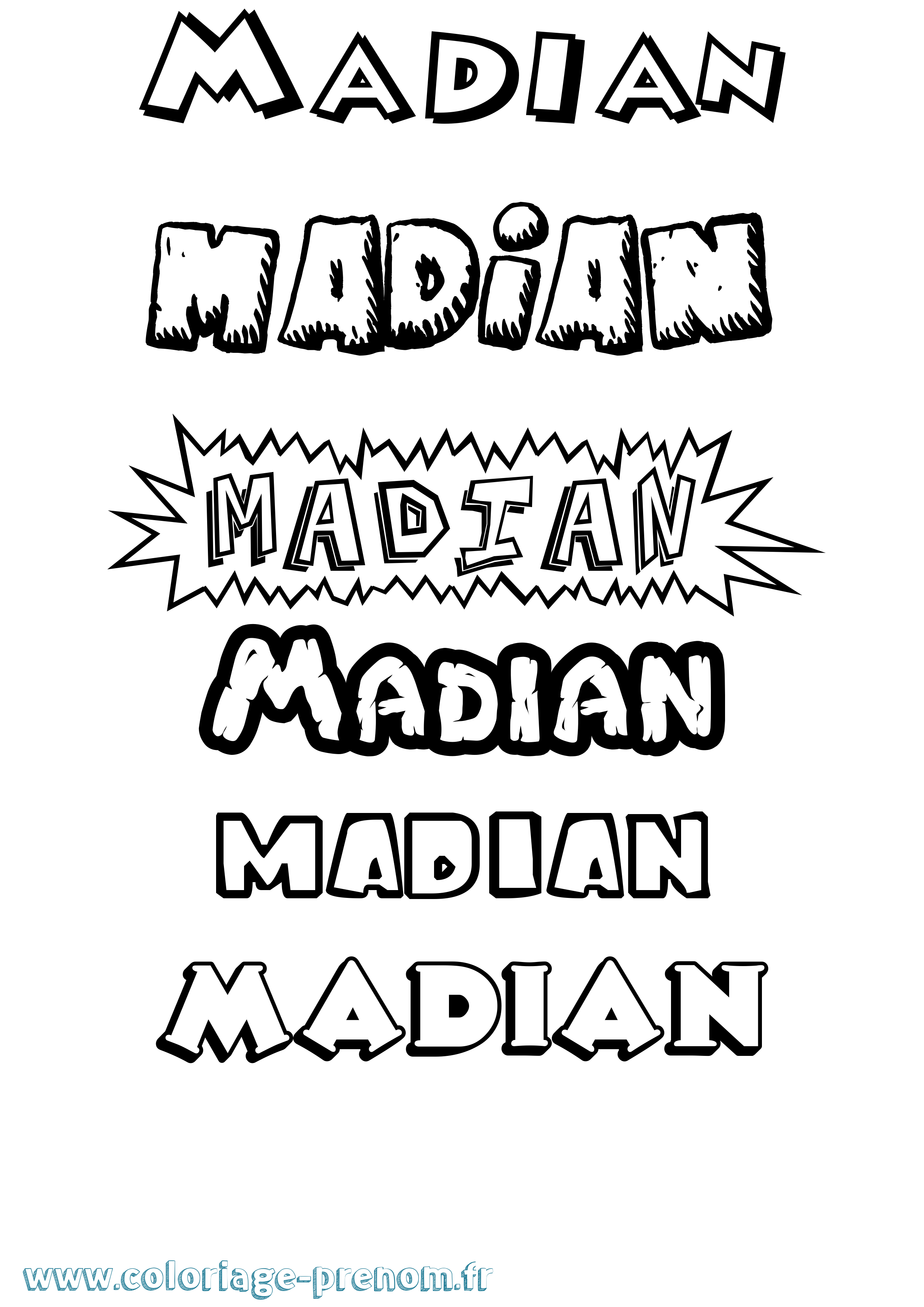 Coloriage prénom Madian Dessin Animé