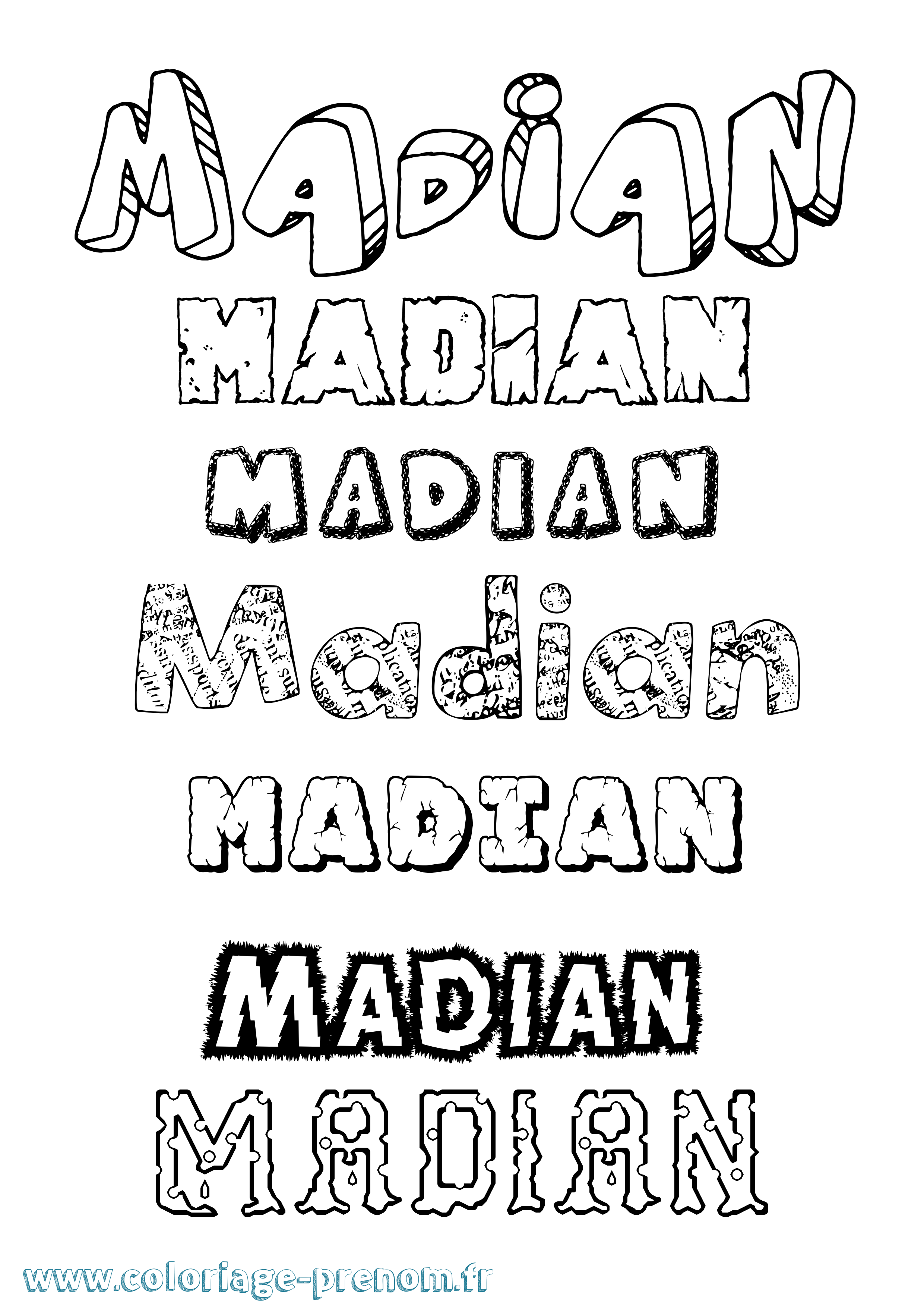 Coloriage prénom Madian Destructuré