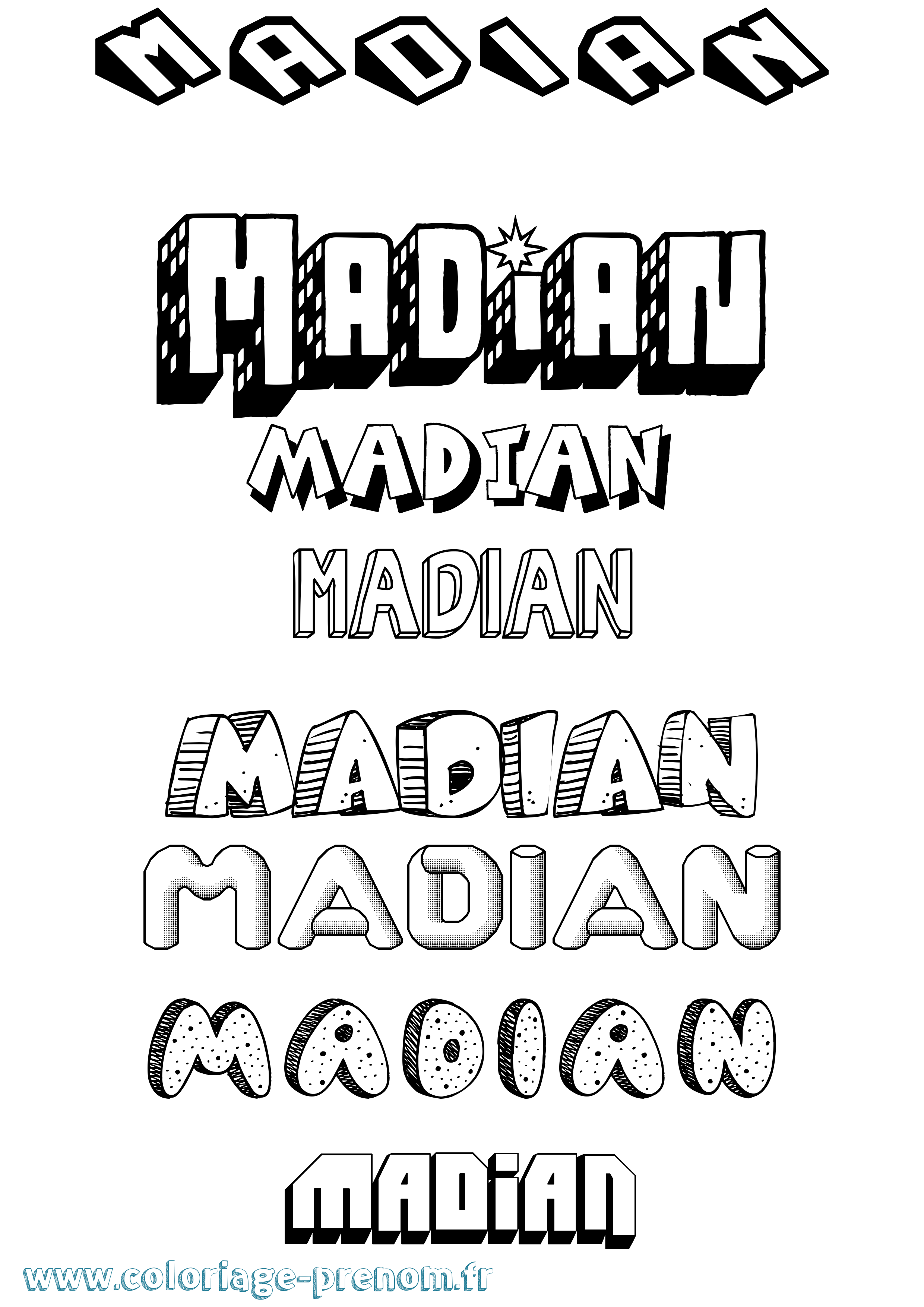 Coloriage prénom Madian Effet 3D