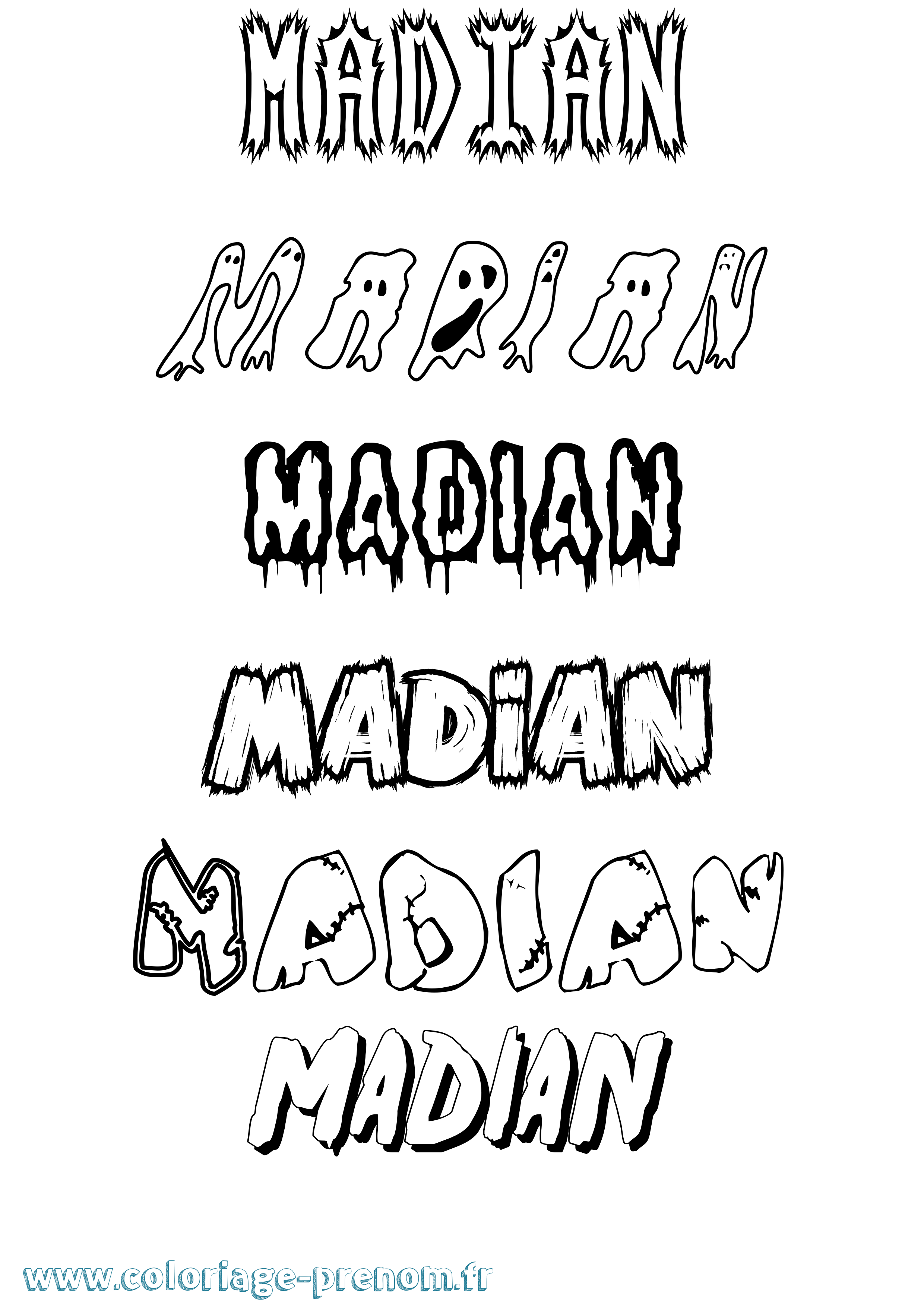 Coloriage prénom Madian Frisson