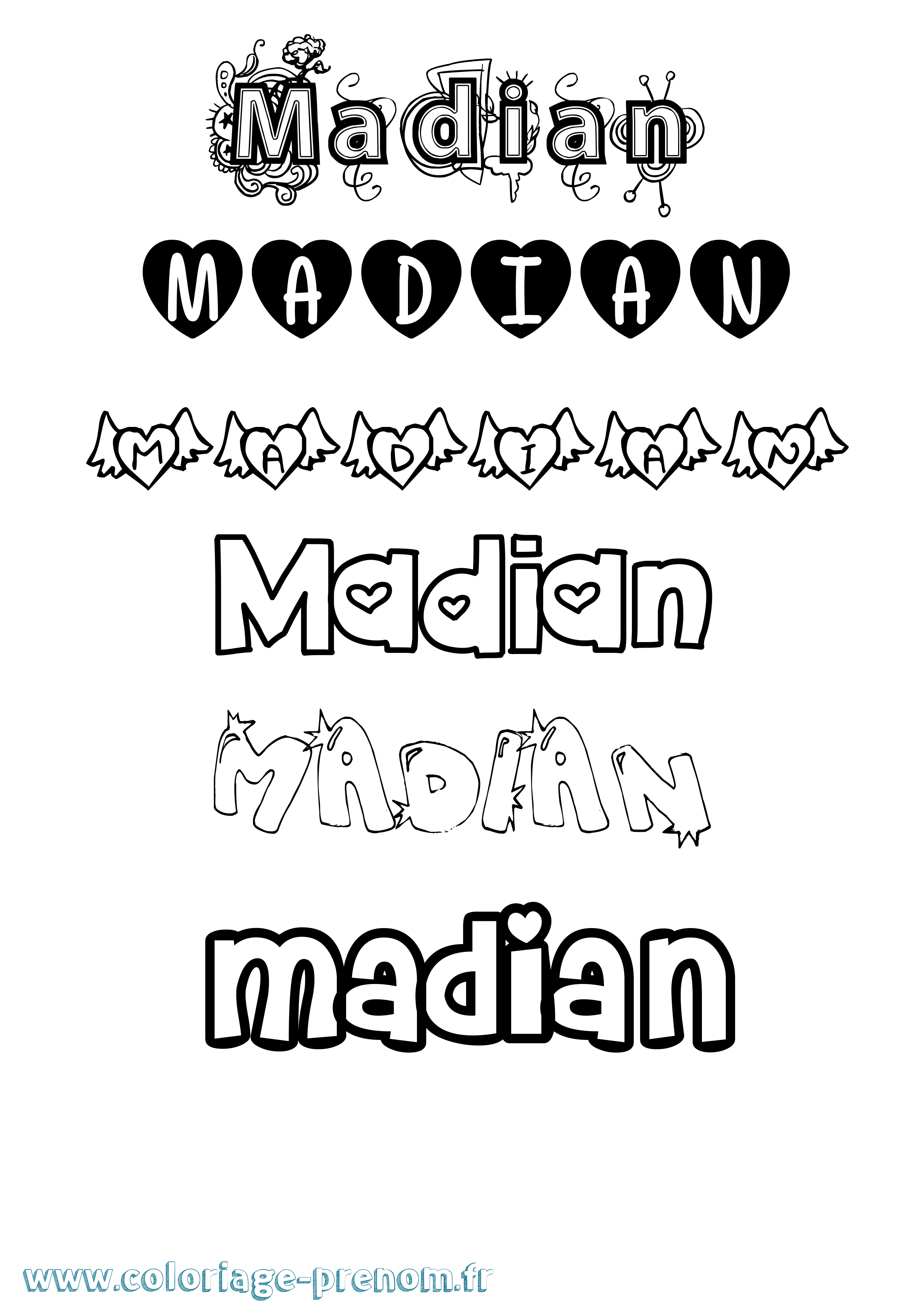 Coloriage prénom Madian Girly
