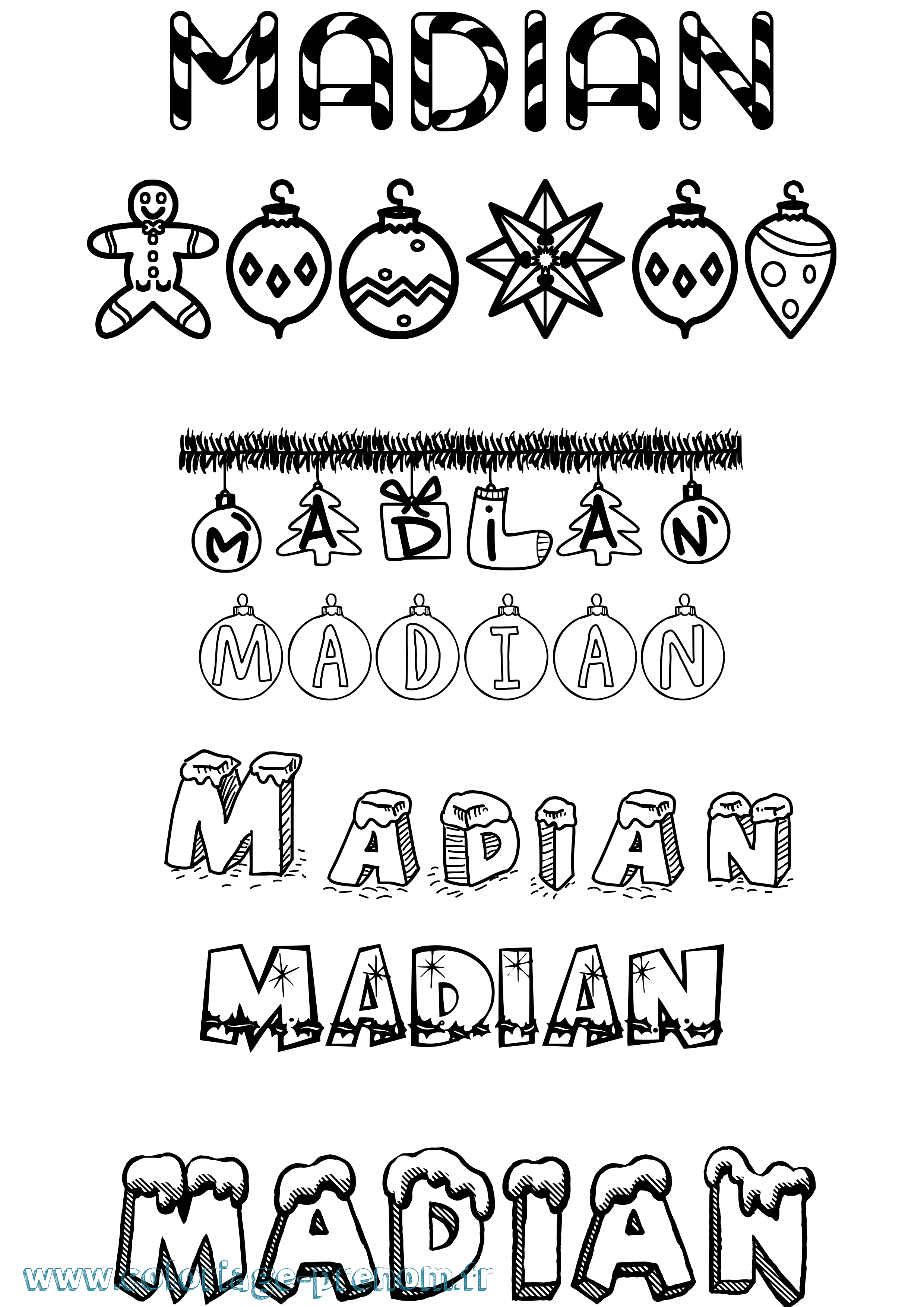 Coloriage prénom Madian Noël