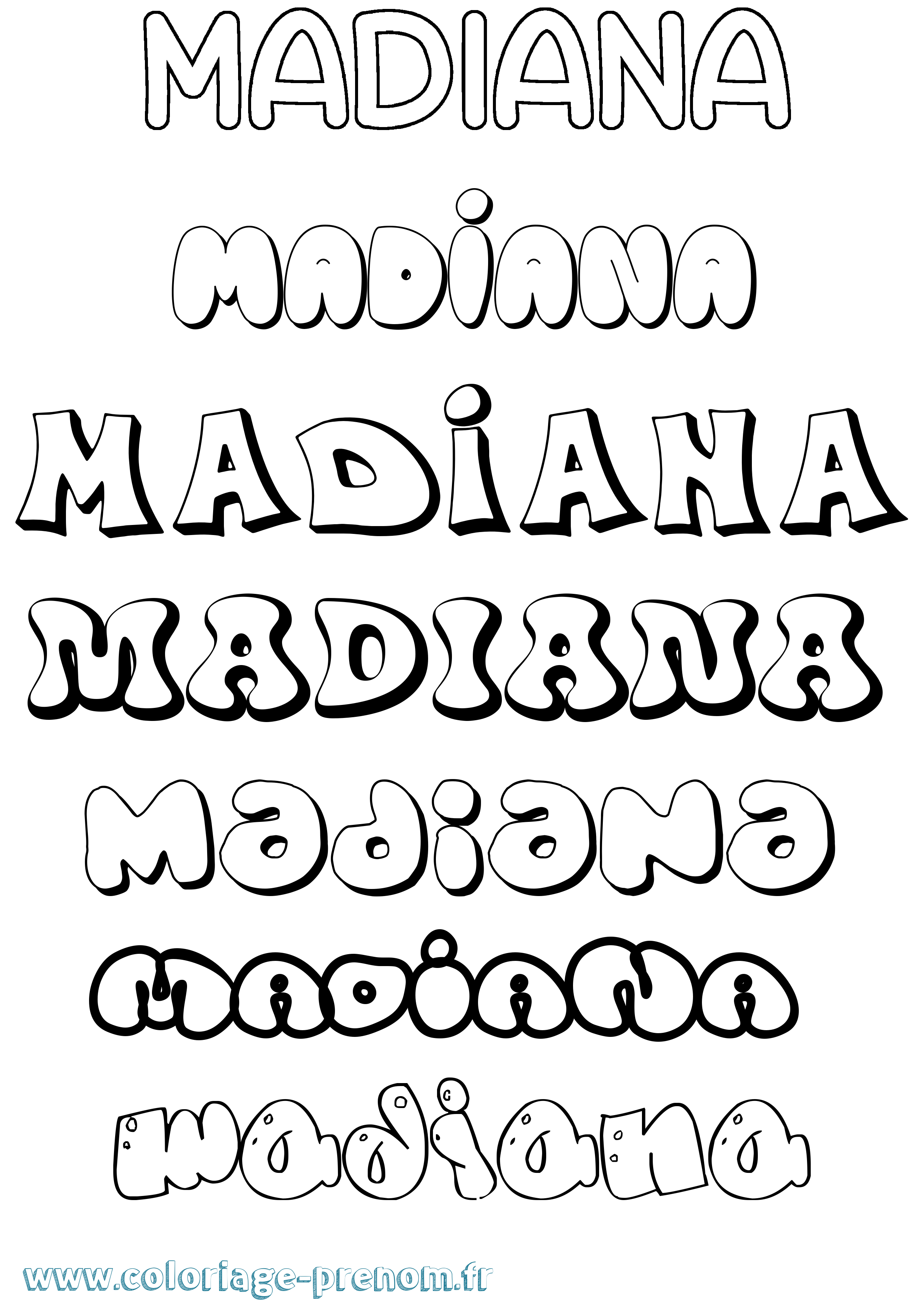 Coloriage prénom Madiana Bubble