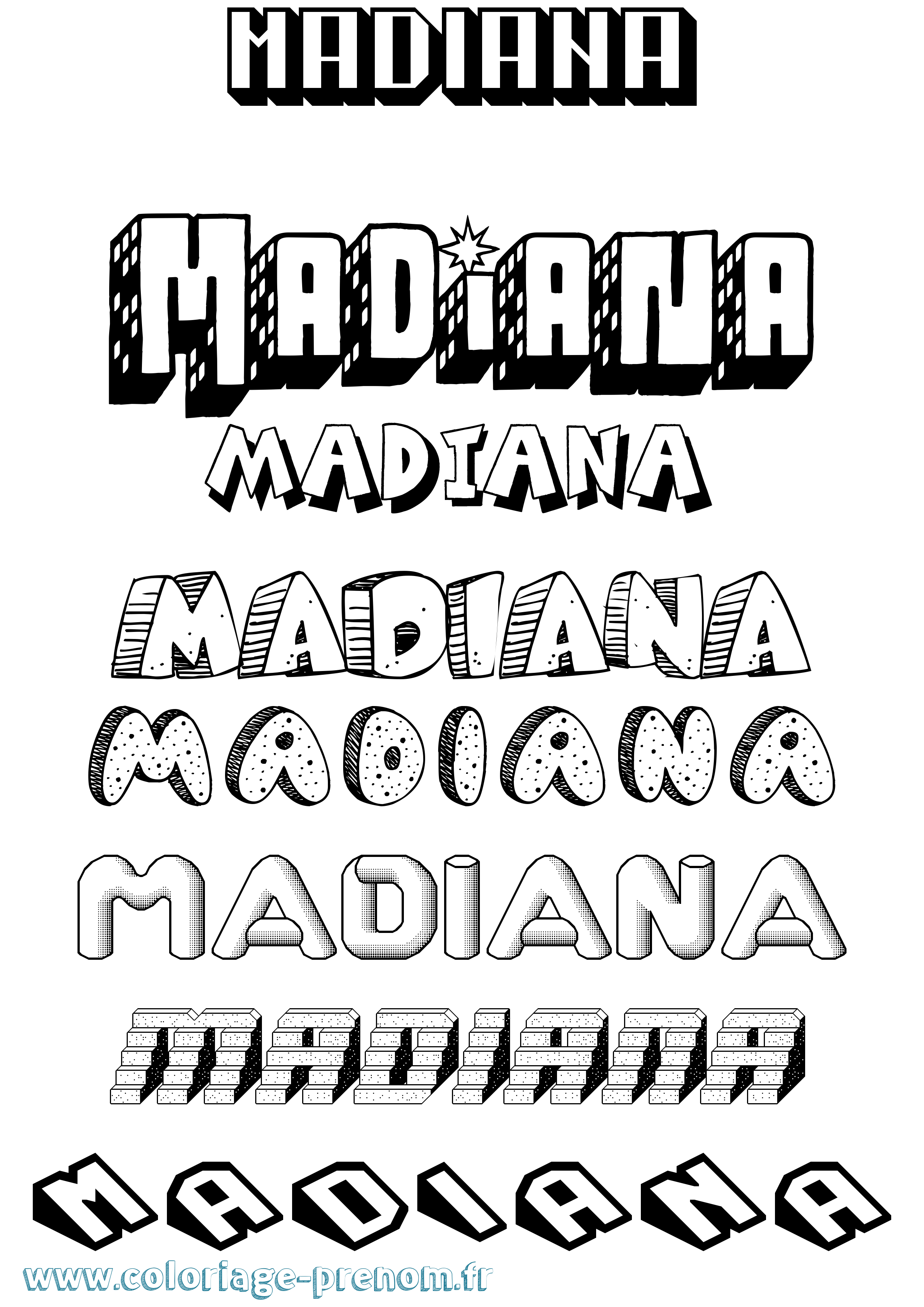 Coloriage prénom Madiana Effet 3D
