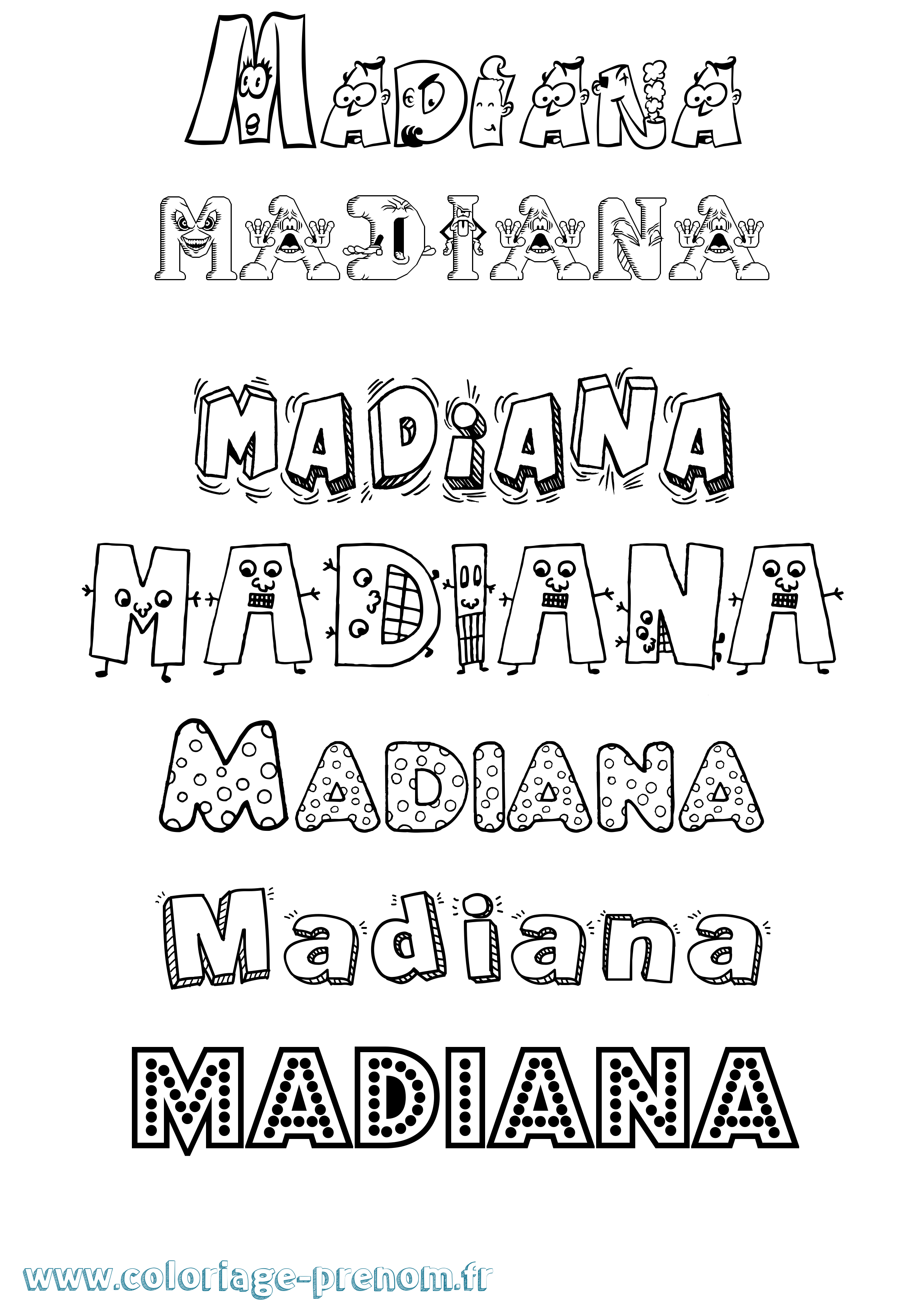 Coloriage prénom Madiana Fun