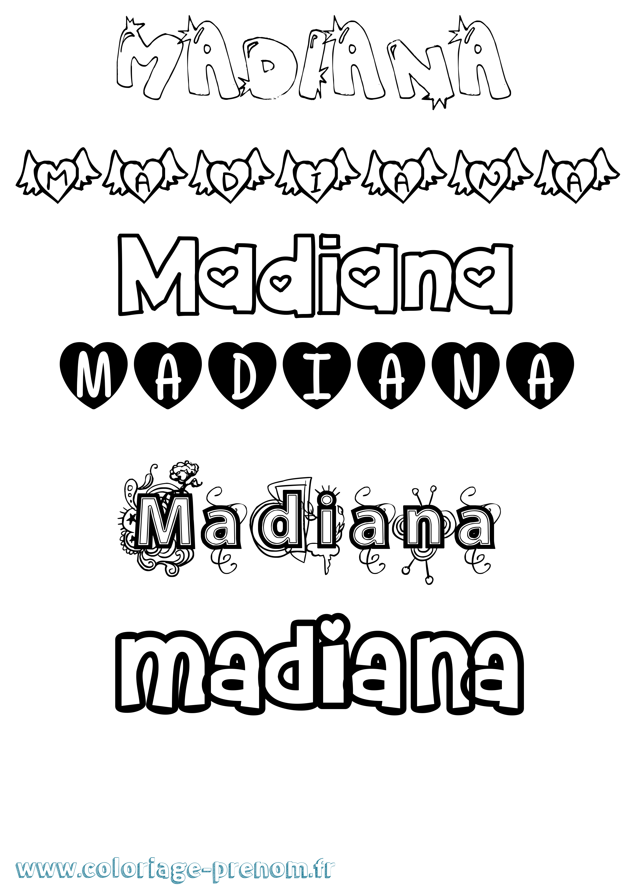 Coloriage prénom Madiana Girly