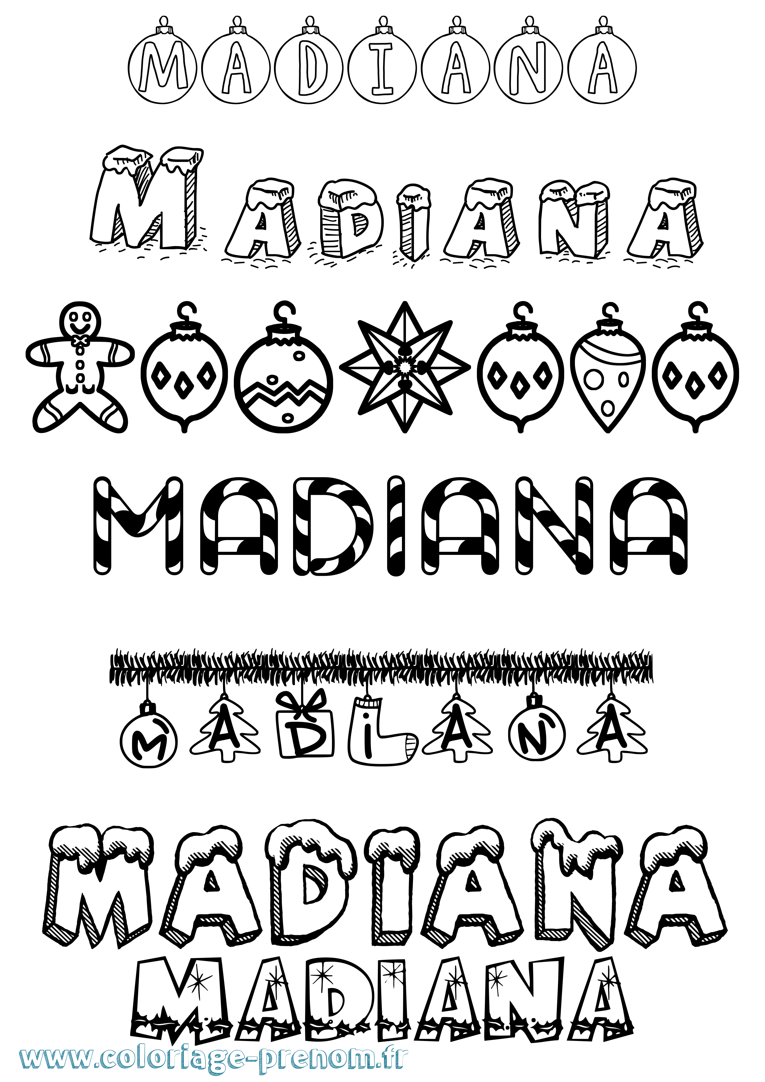 Coloriage prénom Madiana Noël