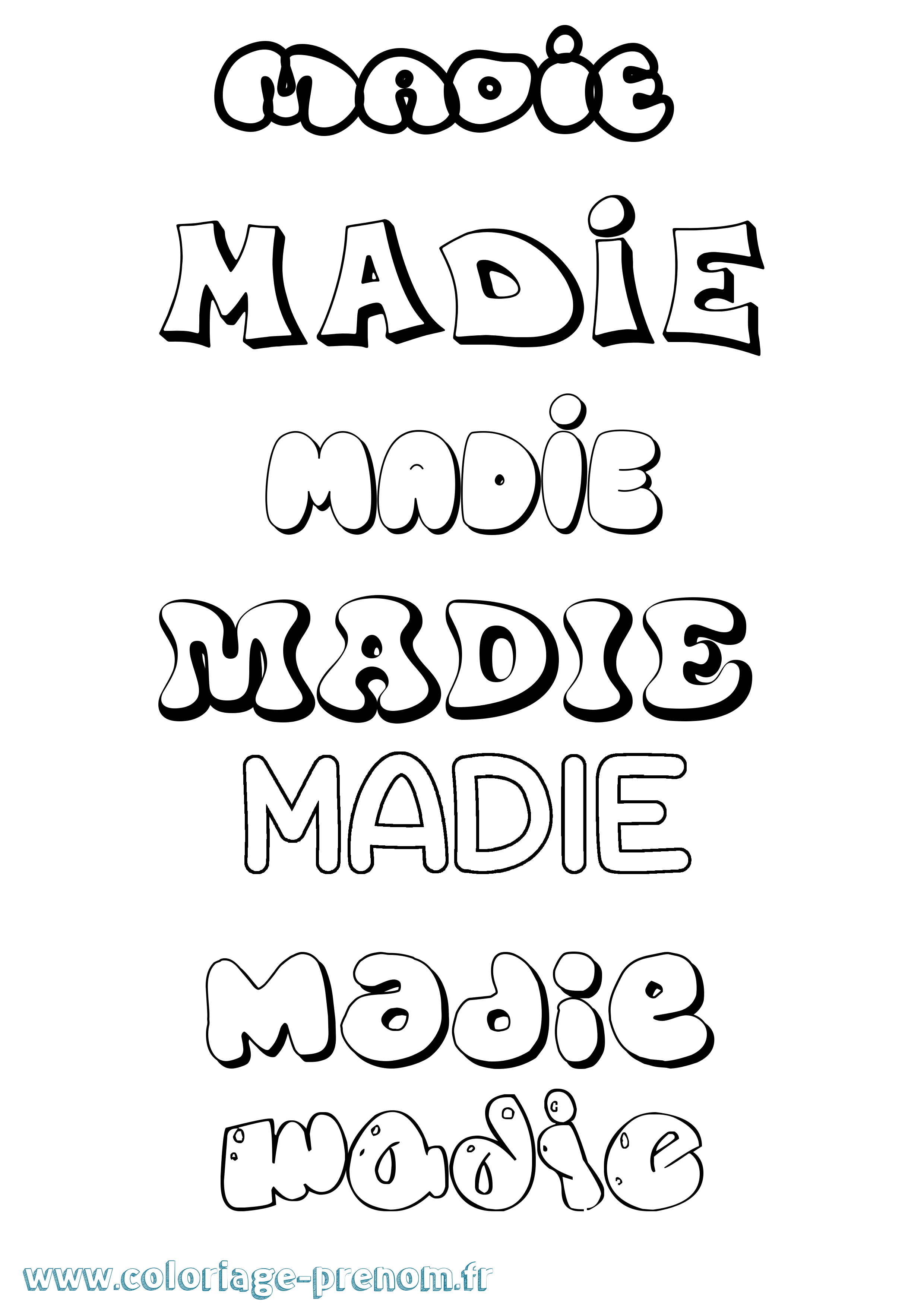 Coloriage prénom Madie Bubble
