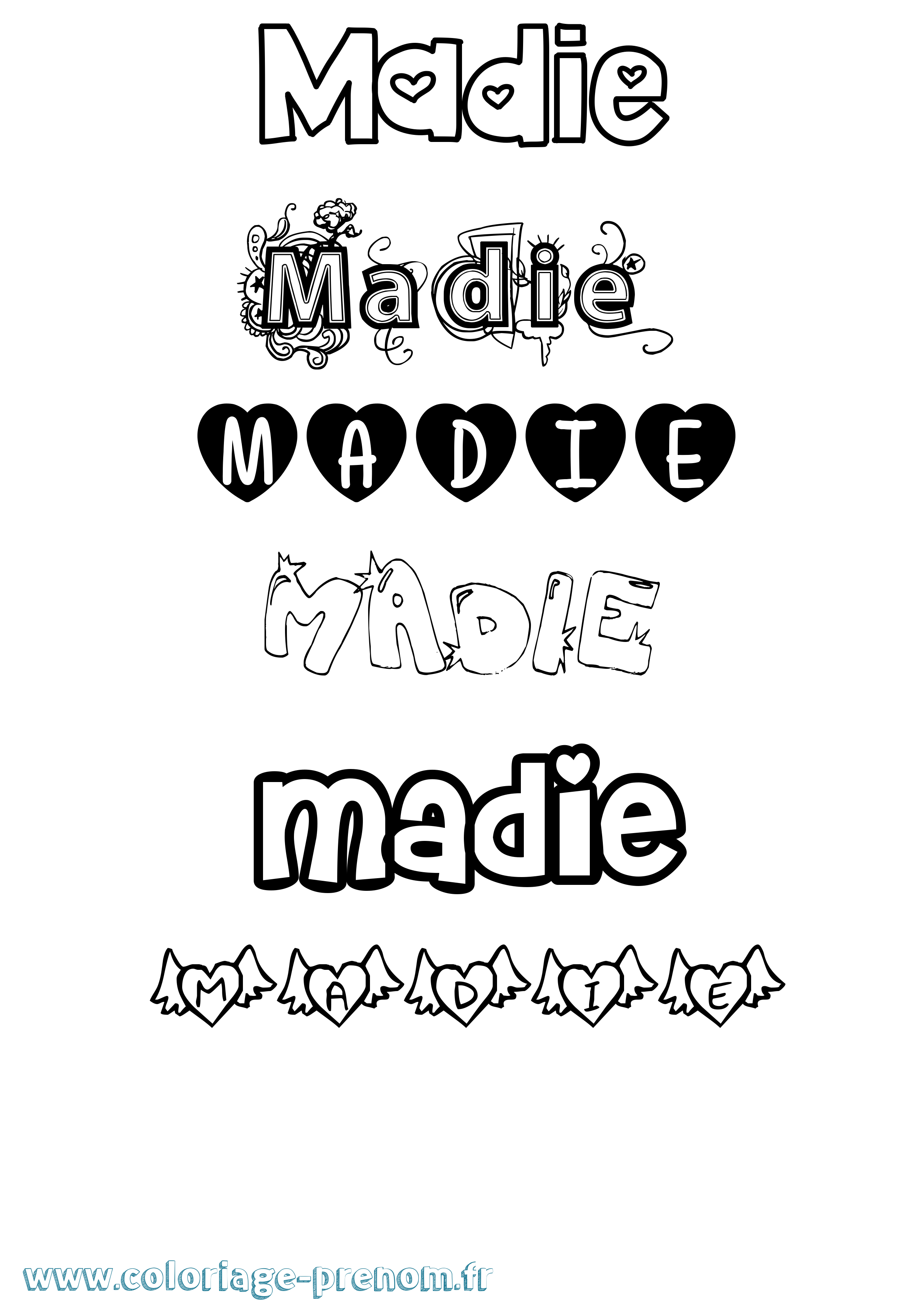 Coloriage prénom Madie Girly