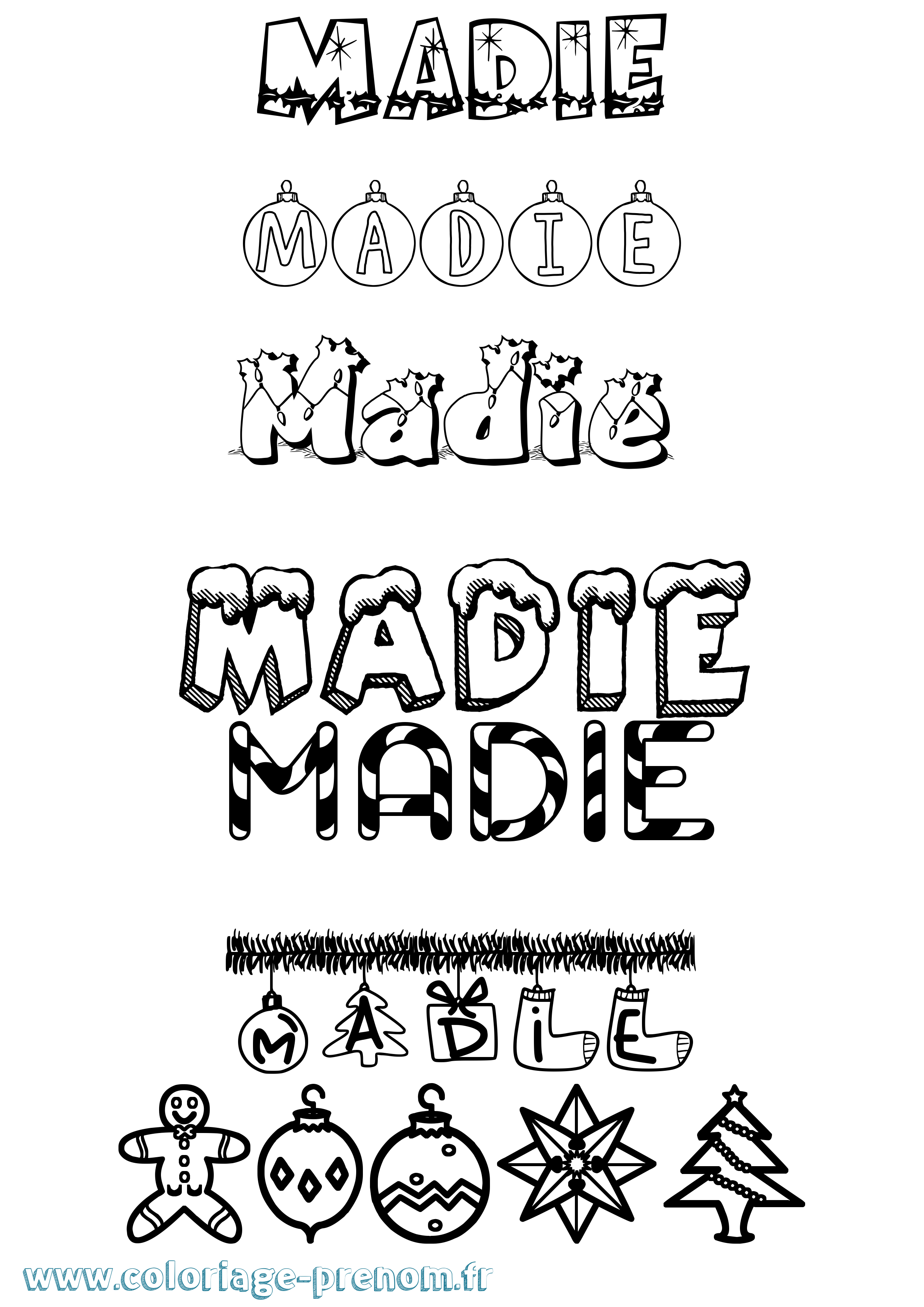 Coloriage prénom Madie Noël