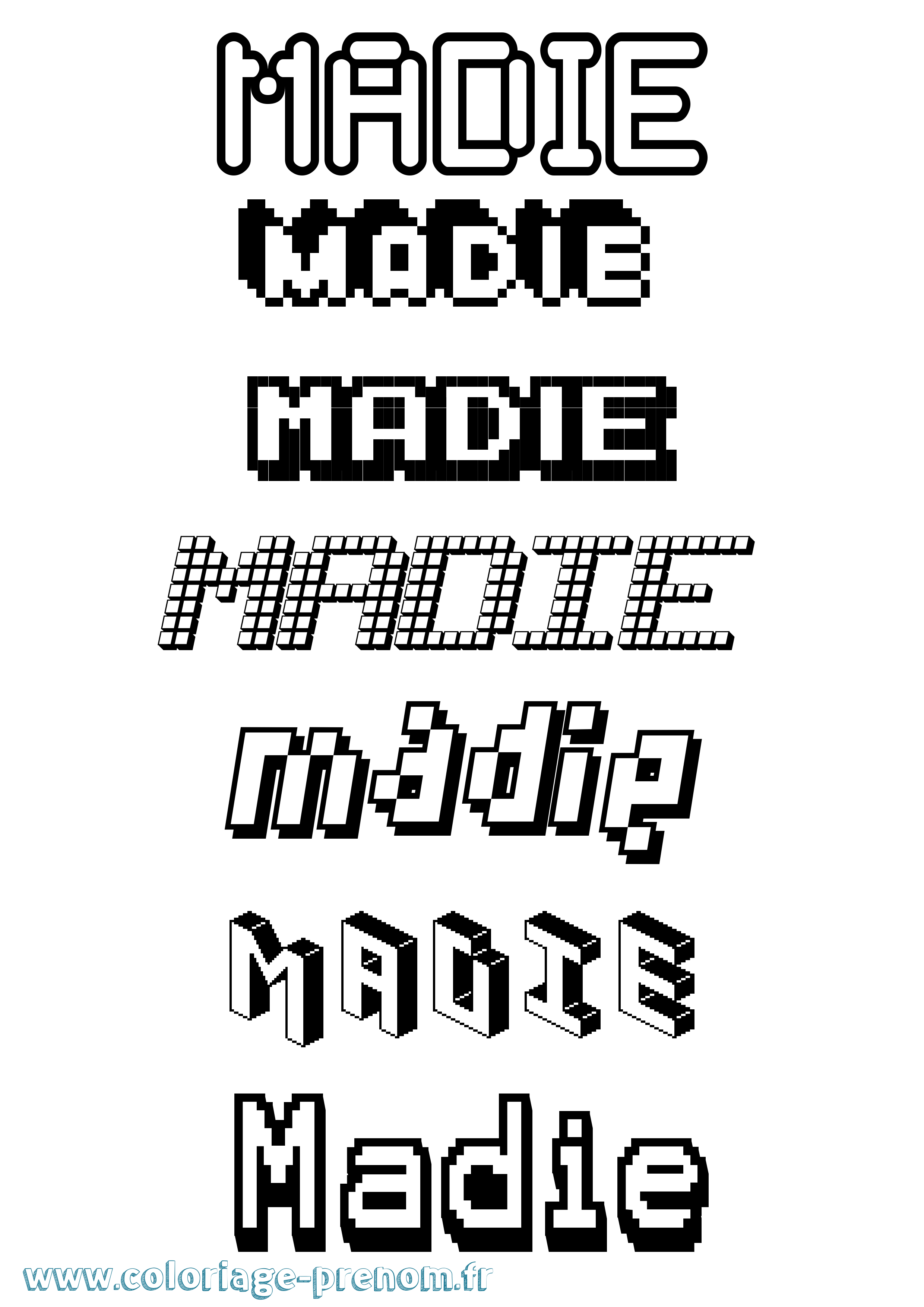 Coloriage prénom Madie Pixel