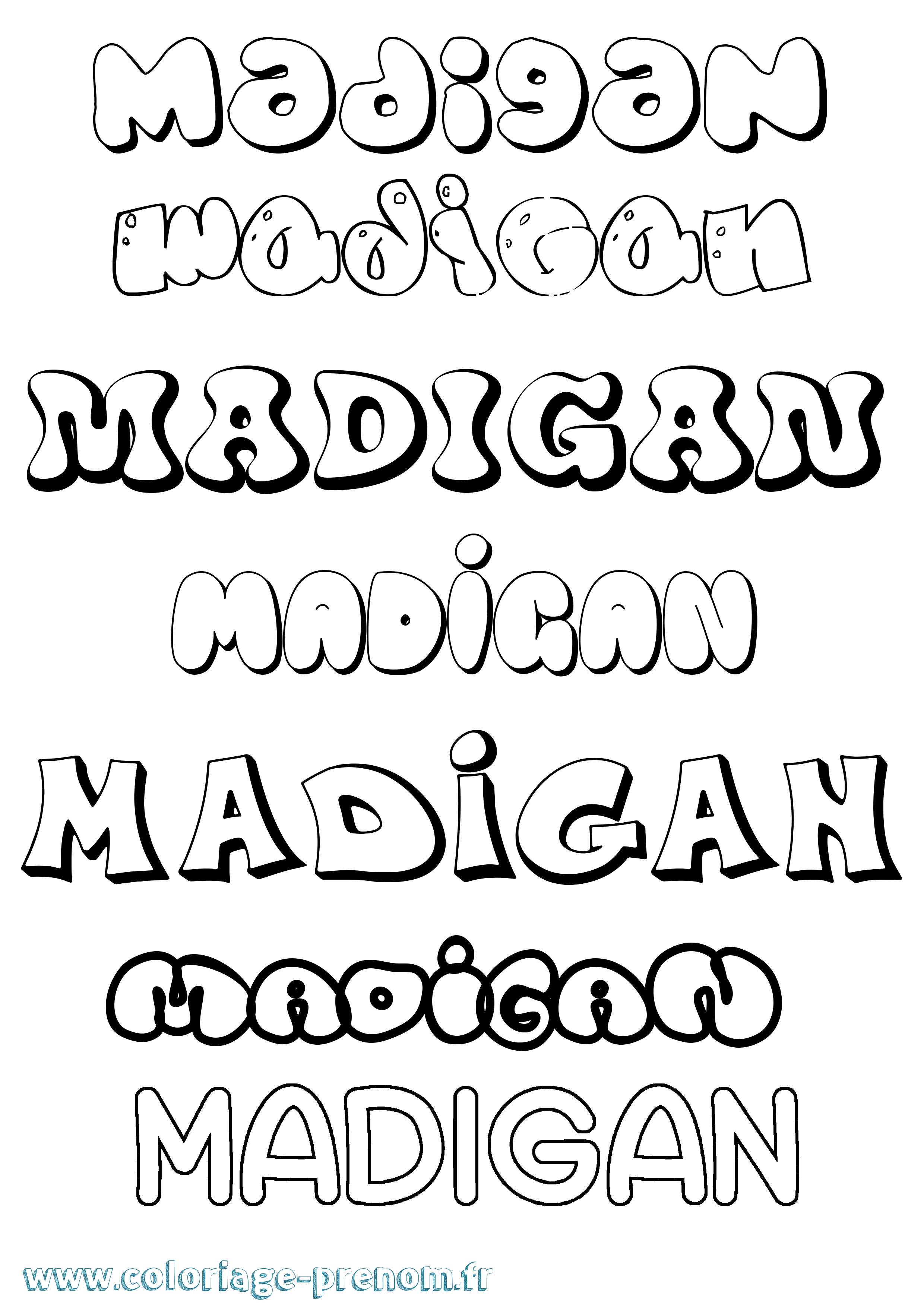 Coloriage Madigan Bubble Coloriage prénom Madigan Bubble