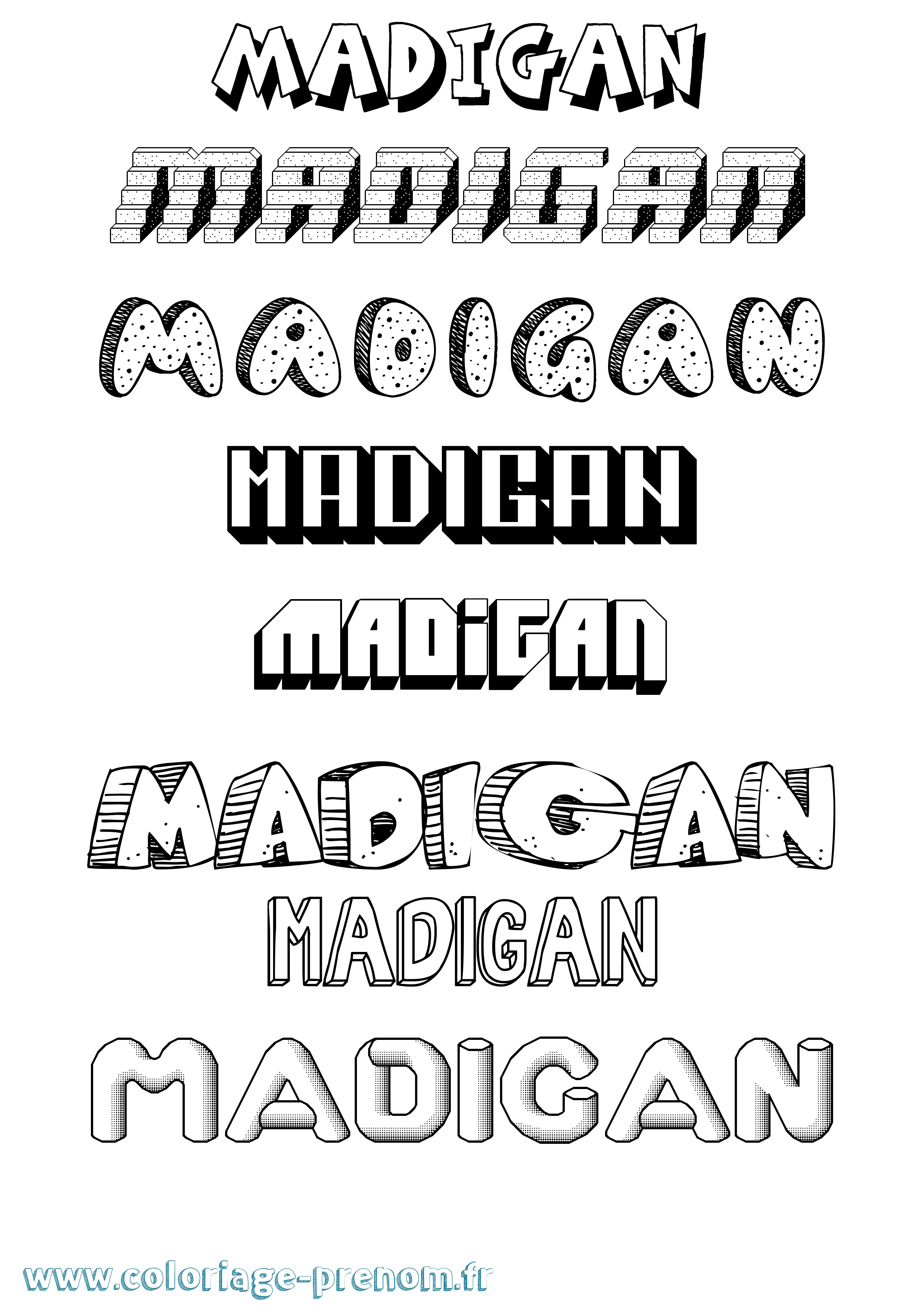 Coloriage Madigan Effet 3D Coloriage prénom Madigan Effet 3D