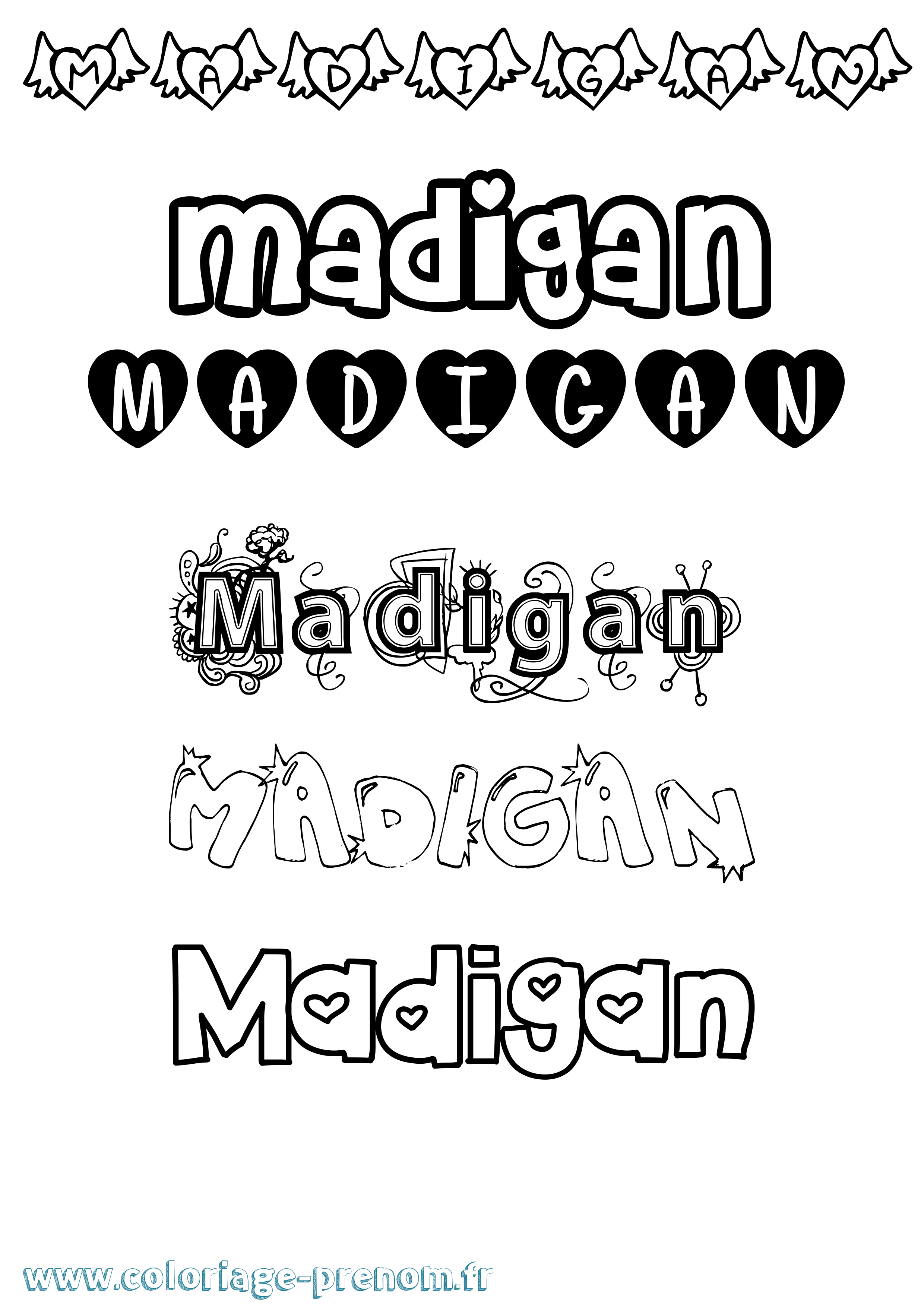 Coloriage Madigan Girly Coloriage prénom Madigan Girly