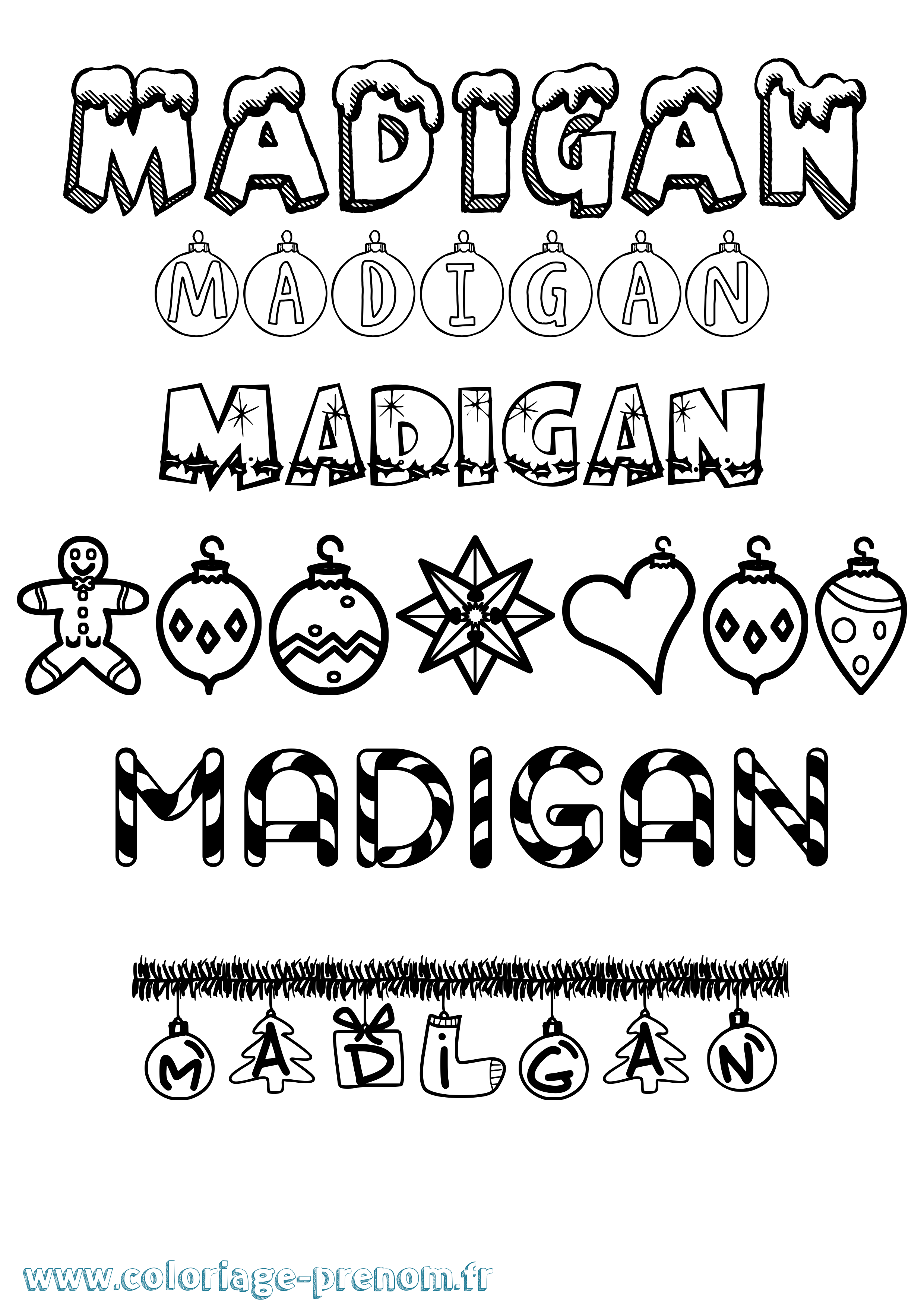 Coloriage Madigan Noël Coloriage prénom Madigan Noël