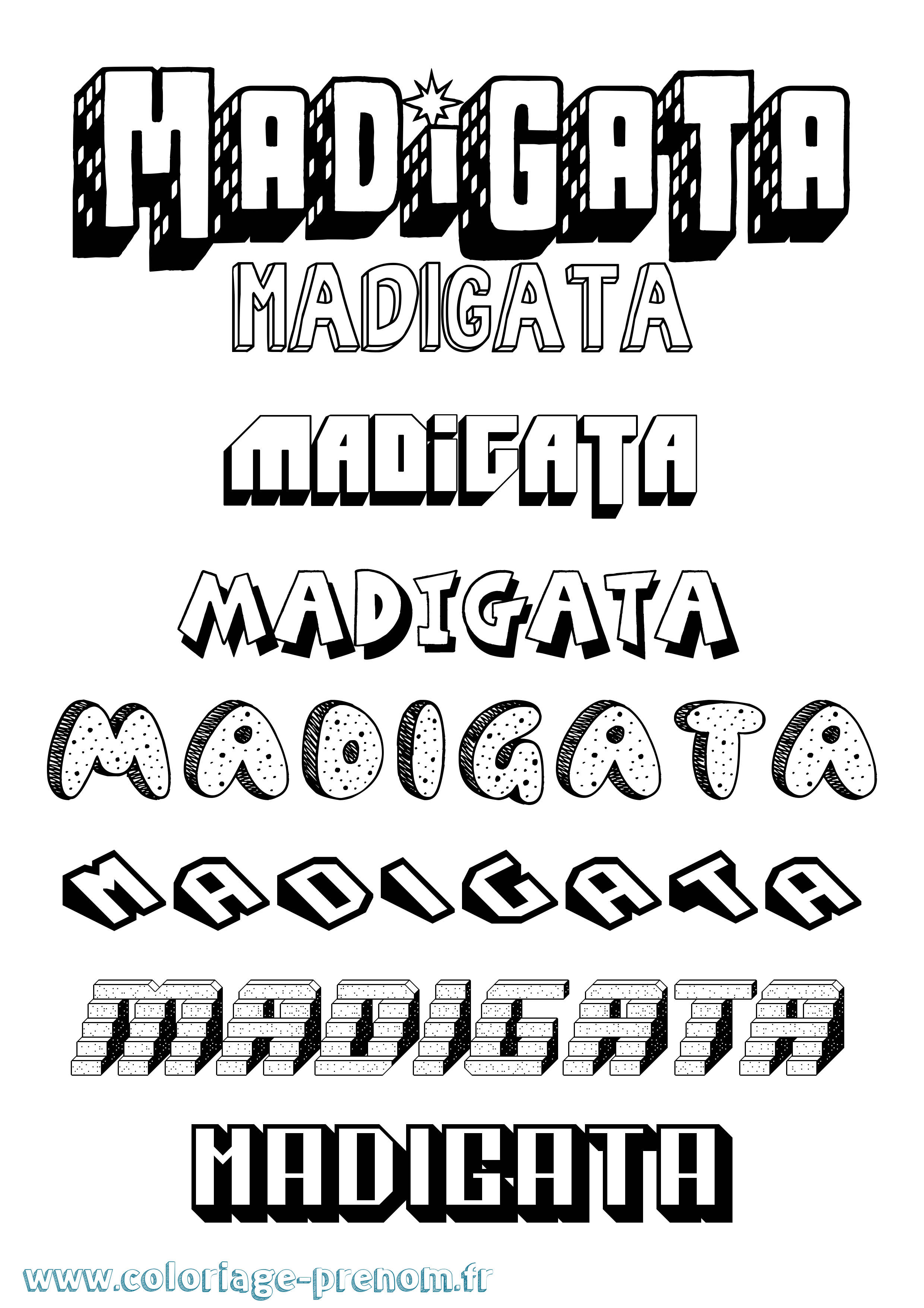 Coloriage Madigata Effet 3D Coloriage prénom Madigata Effet 3D