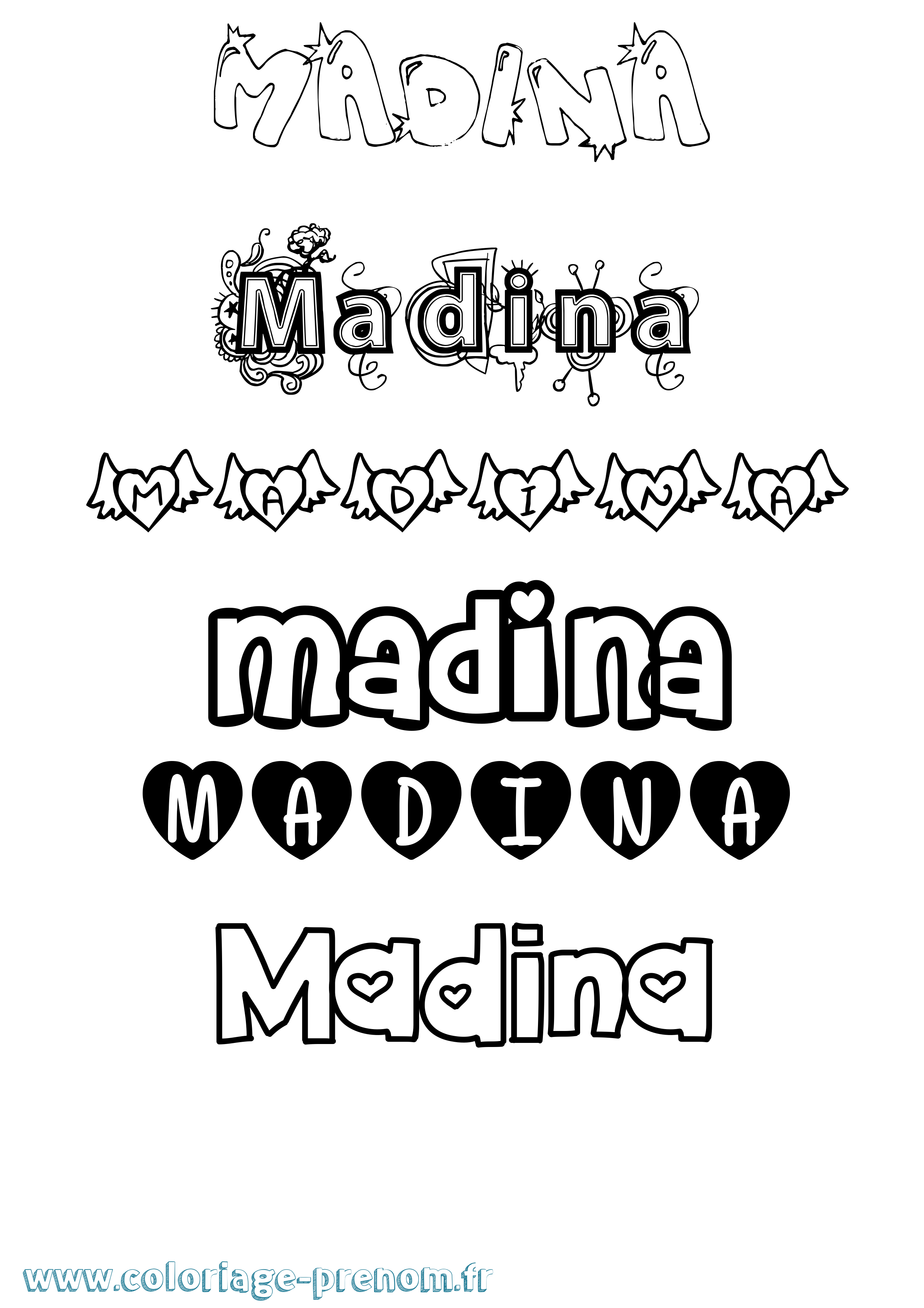 Coloriage Madina Coloriage prénom Madina
