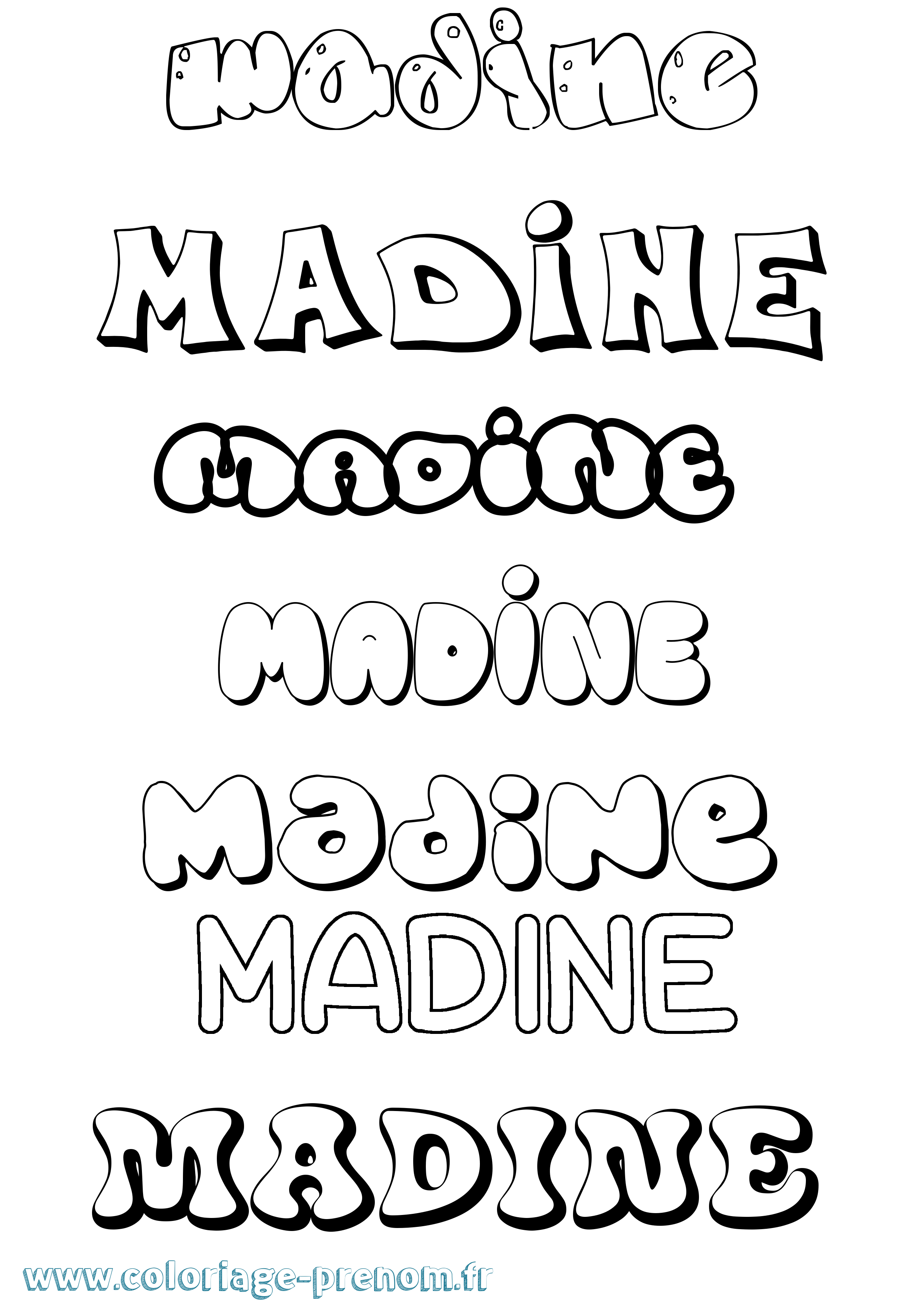 Coloriage prénom Madine Bubble