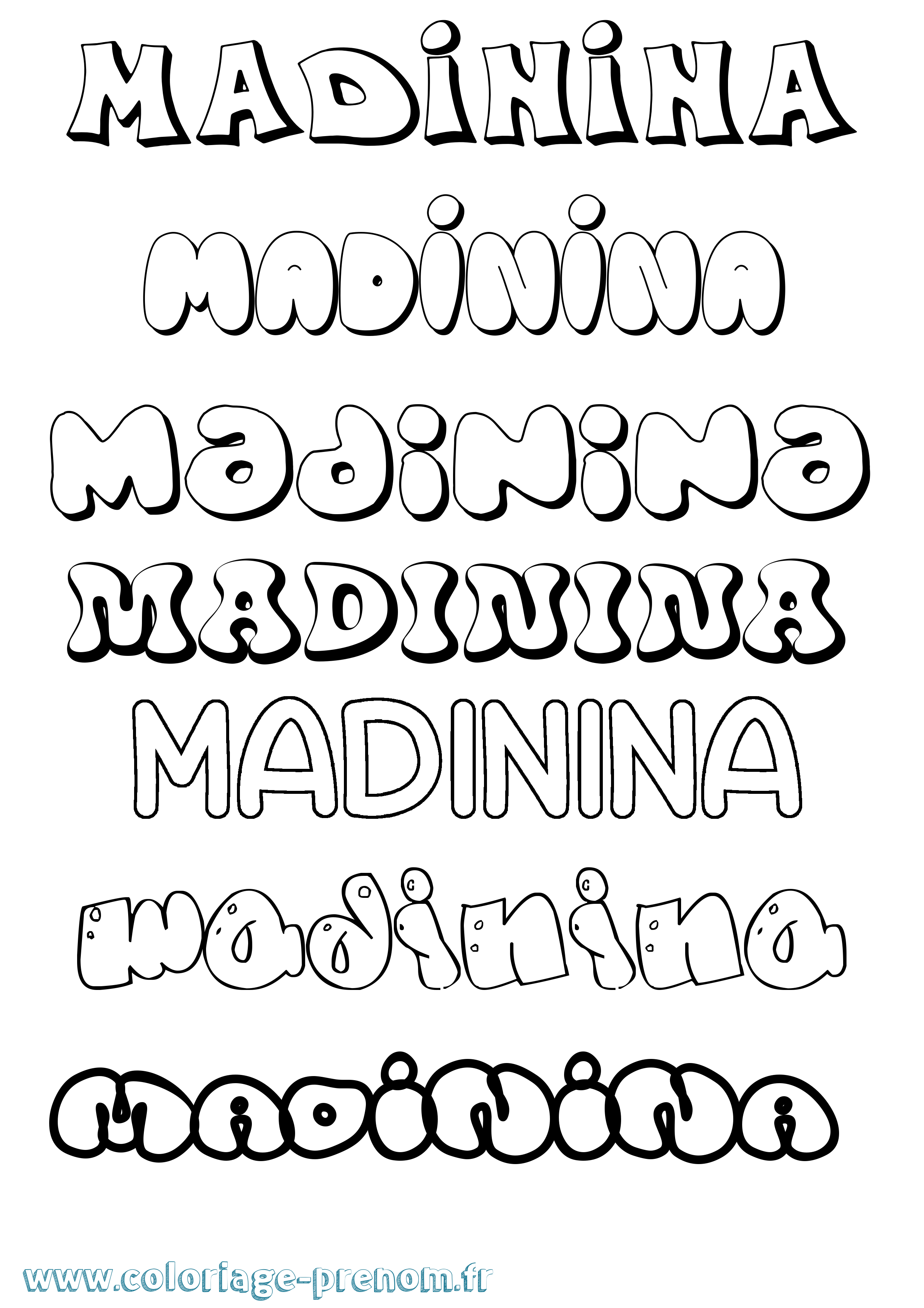 Coloriage prénom Madinina Bubble