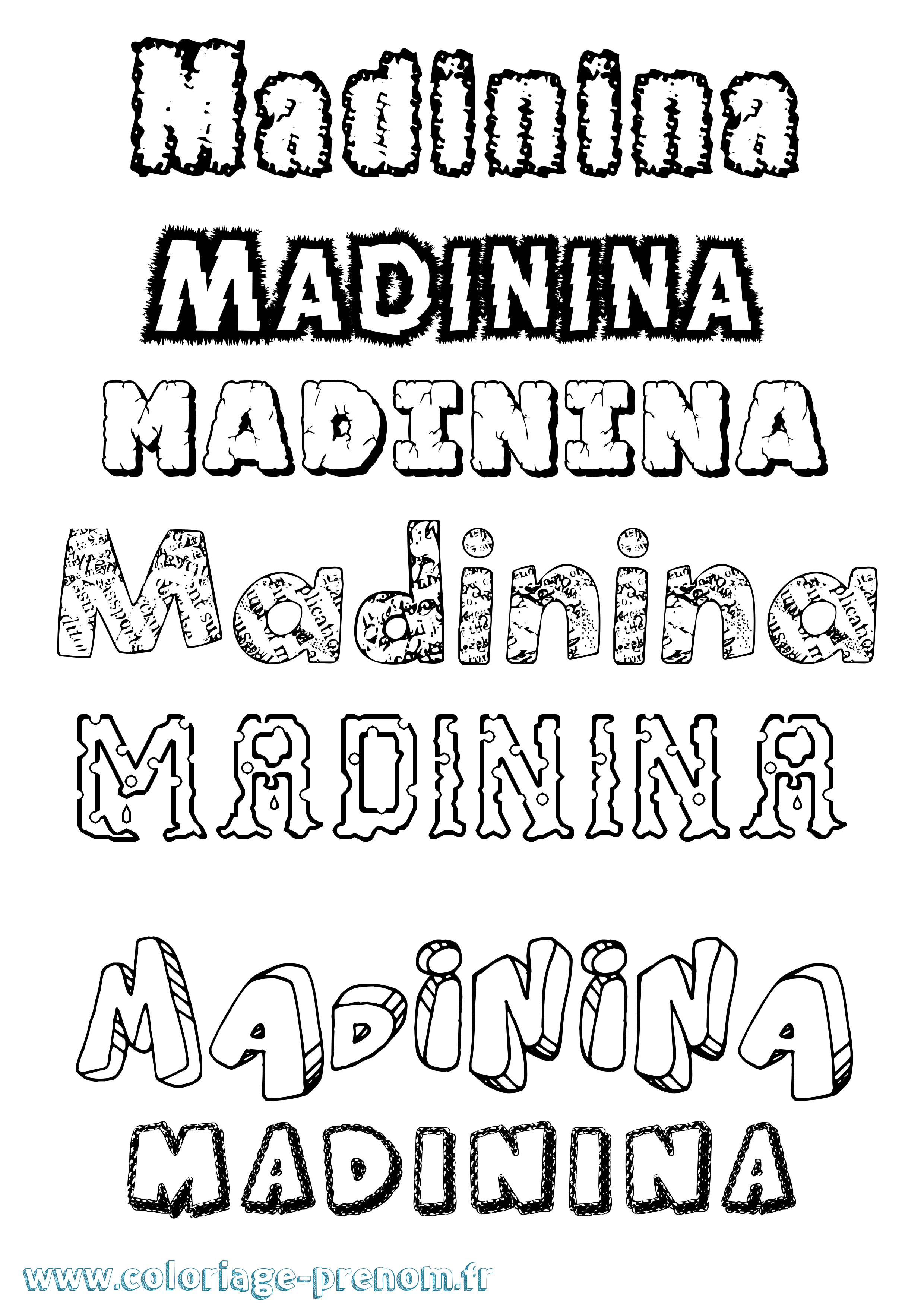 Coloriage prénom Madinina Destructuré
