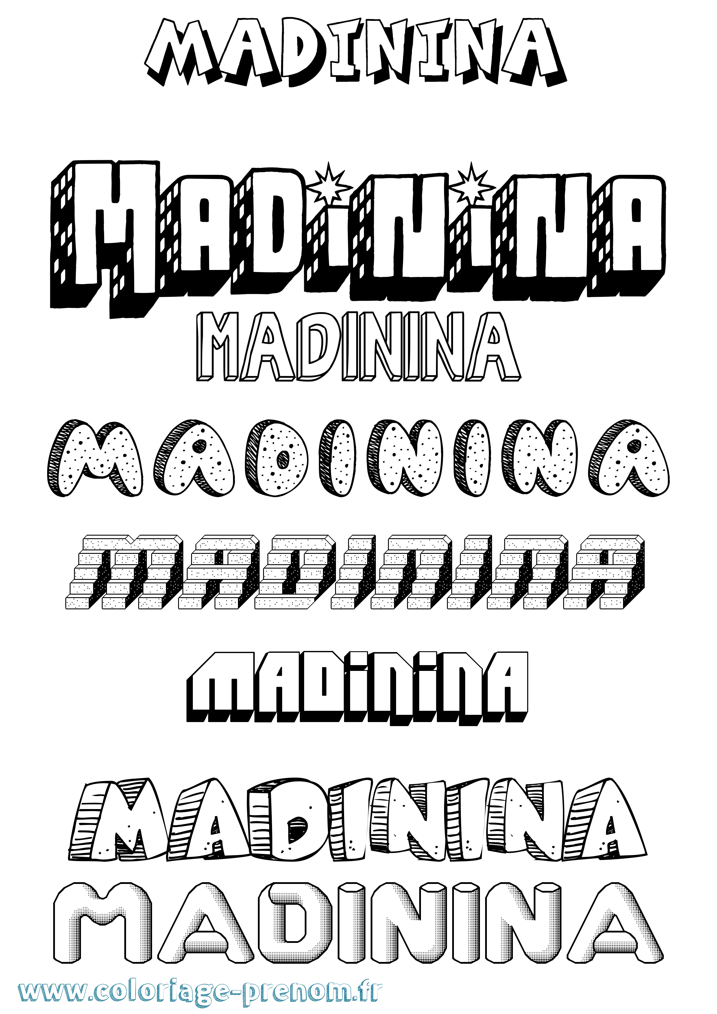 Coloriage prénom Madinina Effet 3D