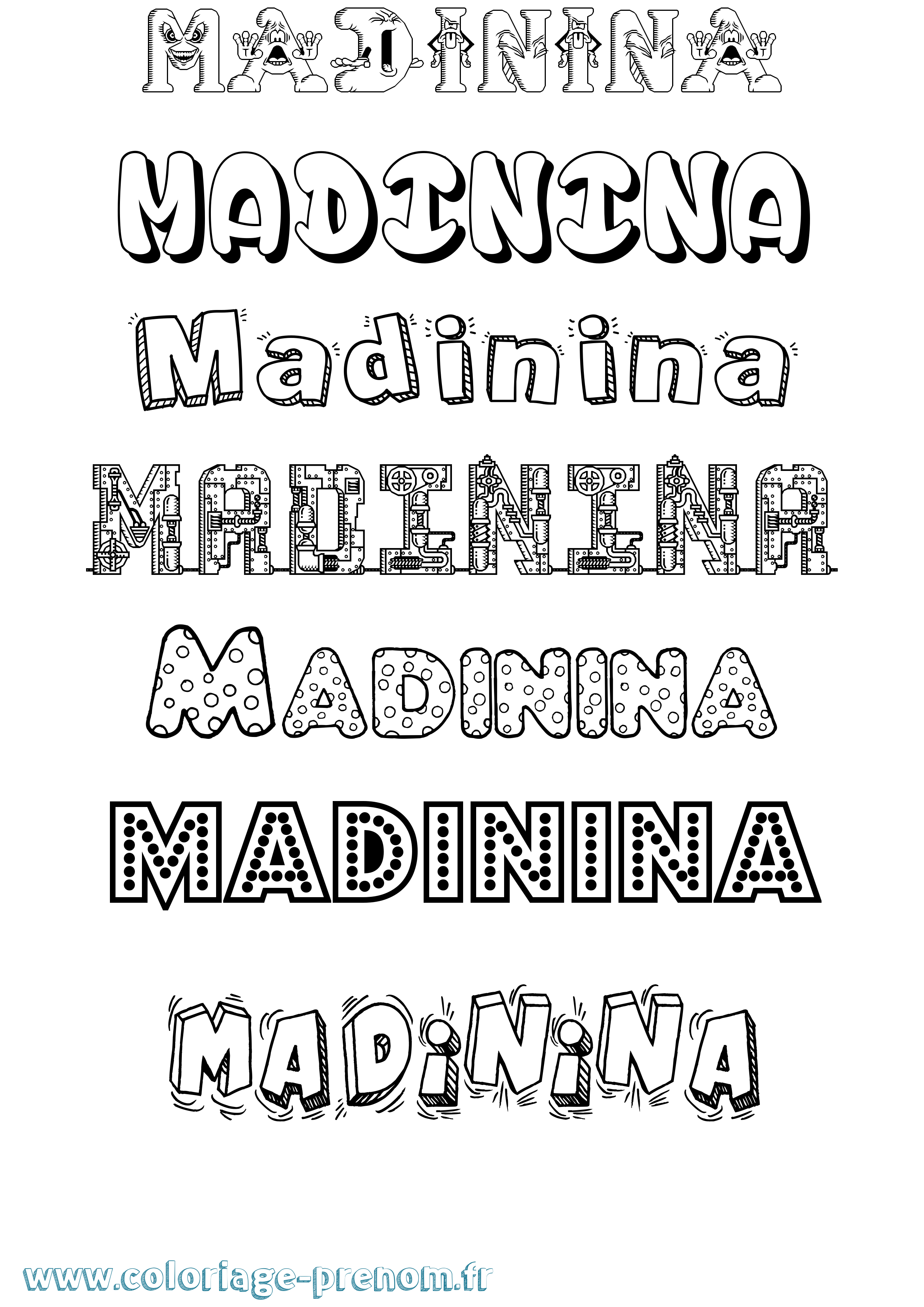 Coloriage prénom Madinina Fun