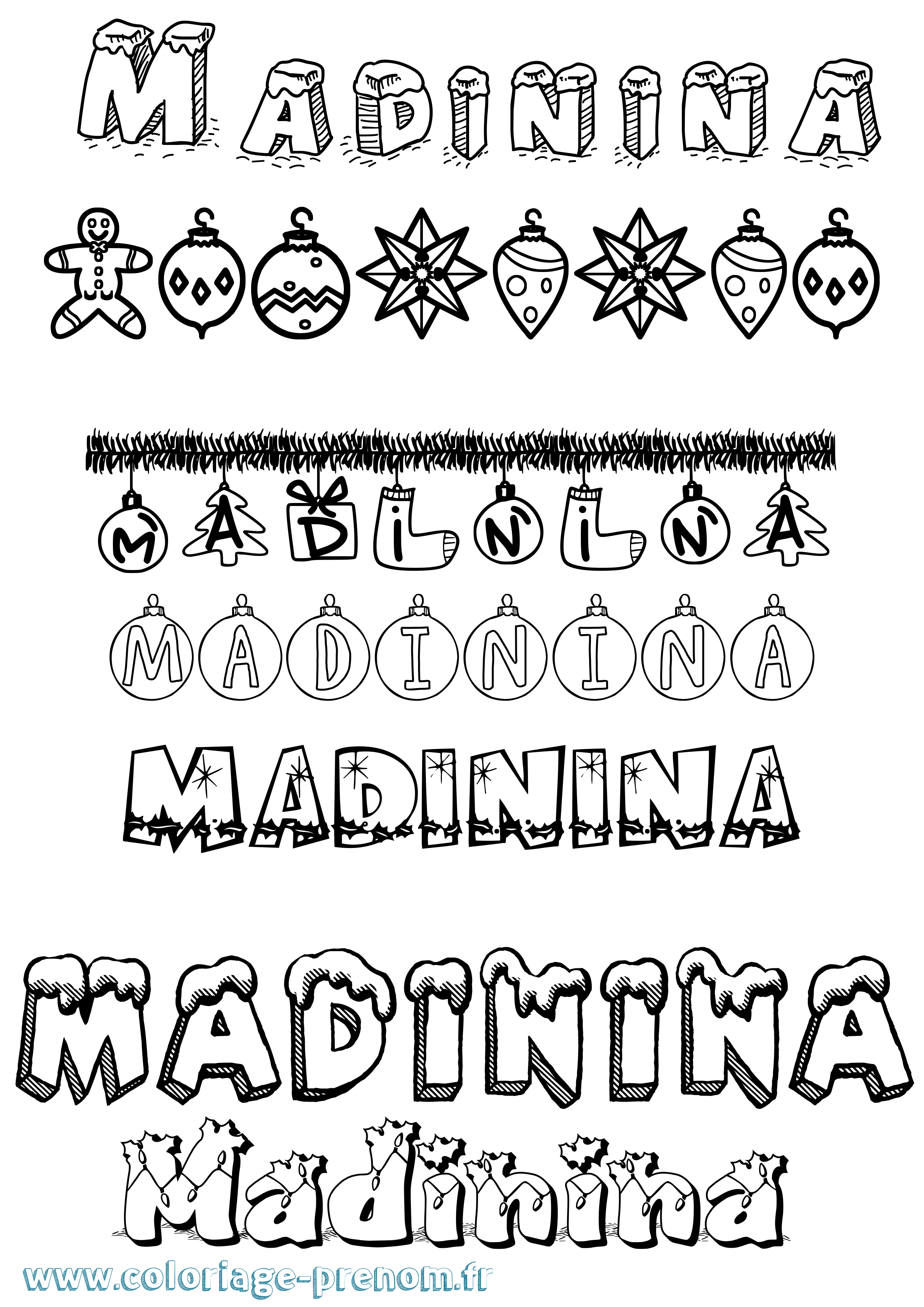 Coloriage prénom Madinina Noël