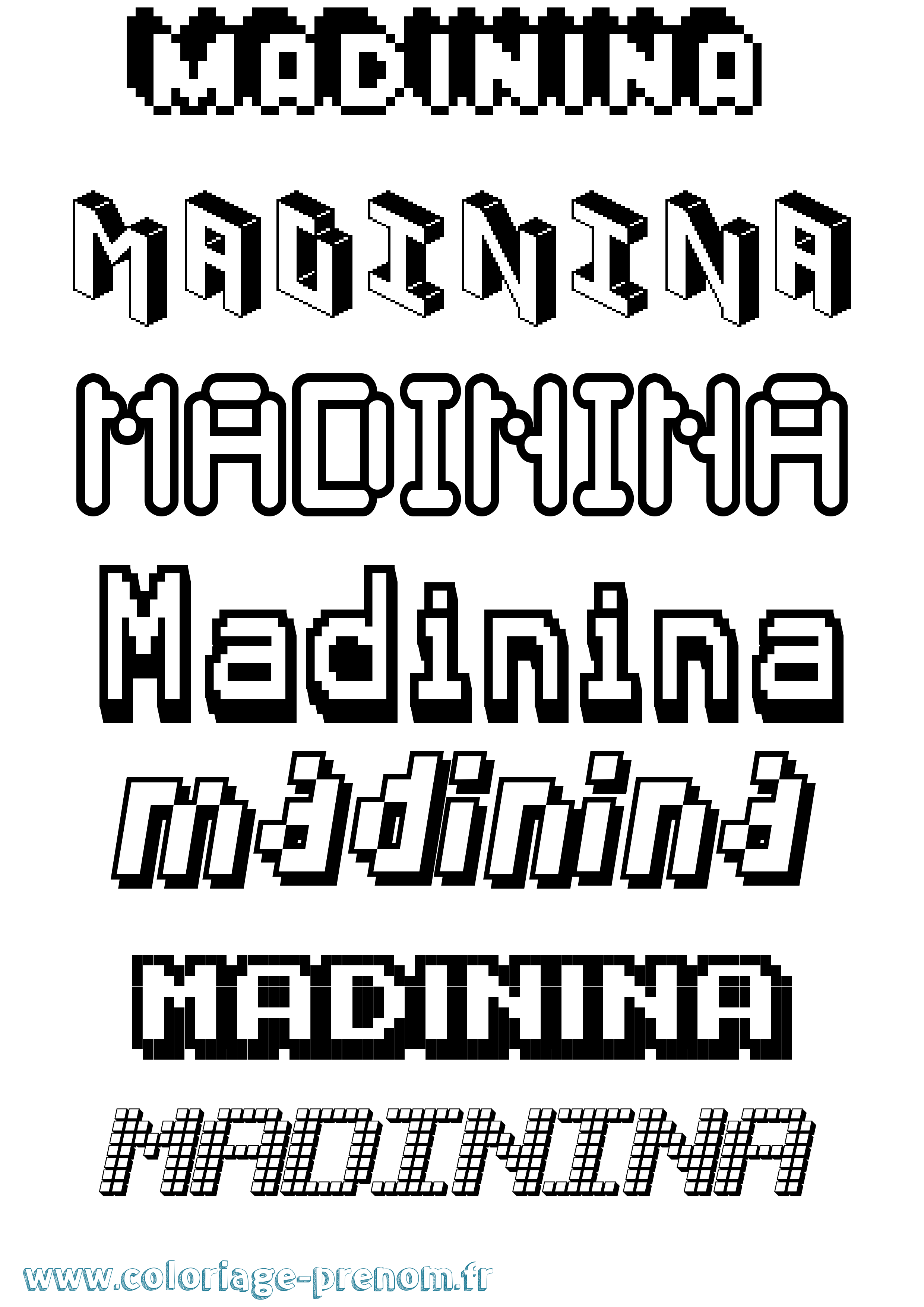 Coloriage prénom Madinina Pixel