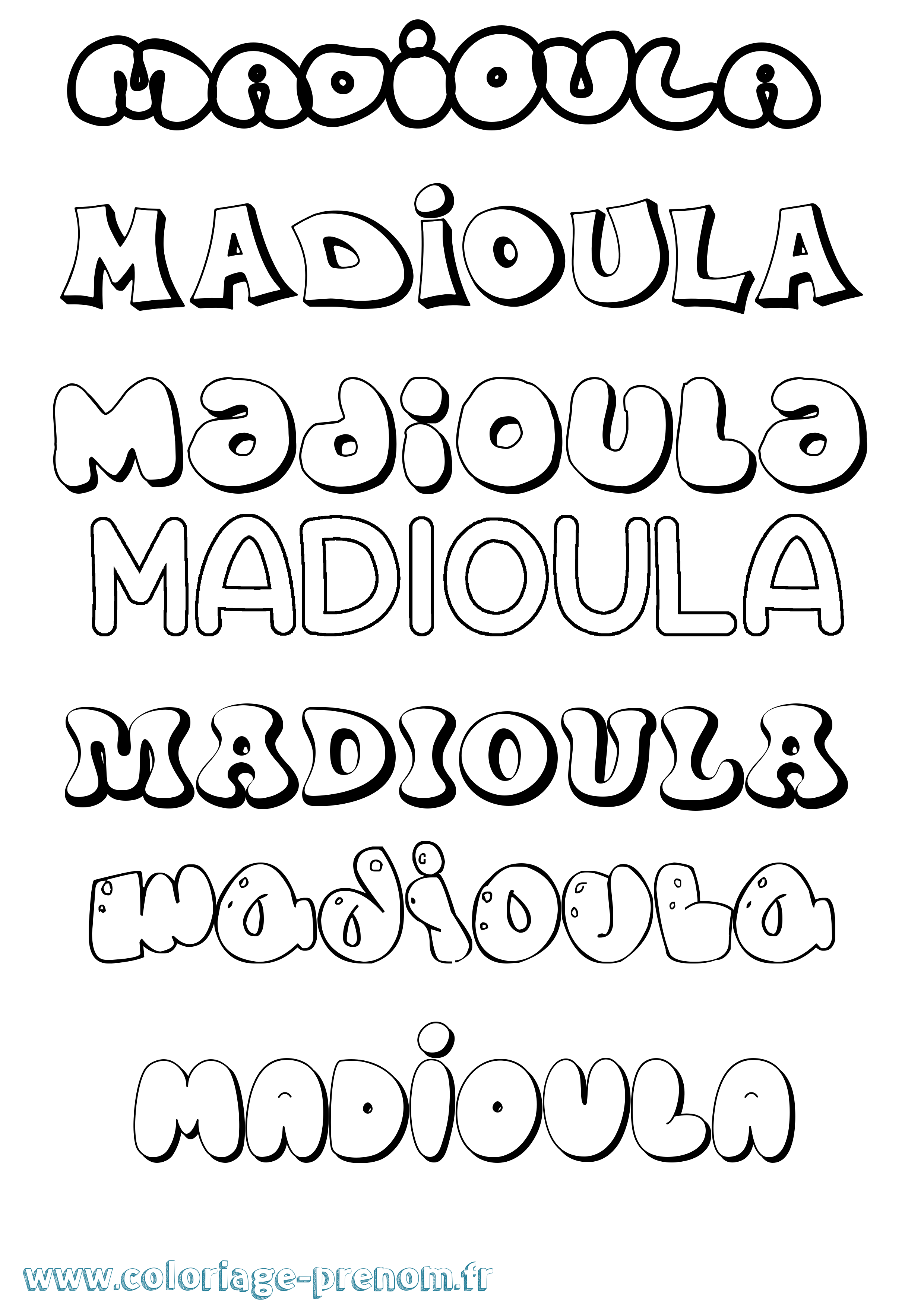 Coloriage prénom Madioula Bubble