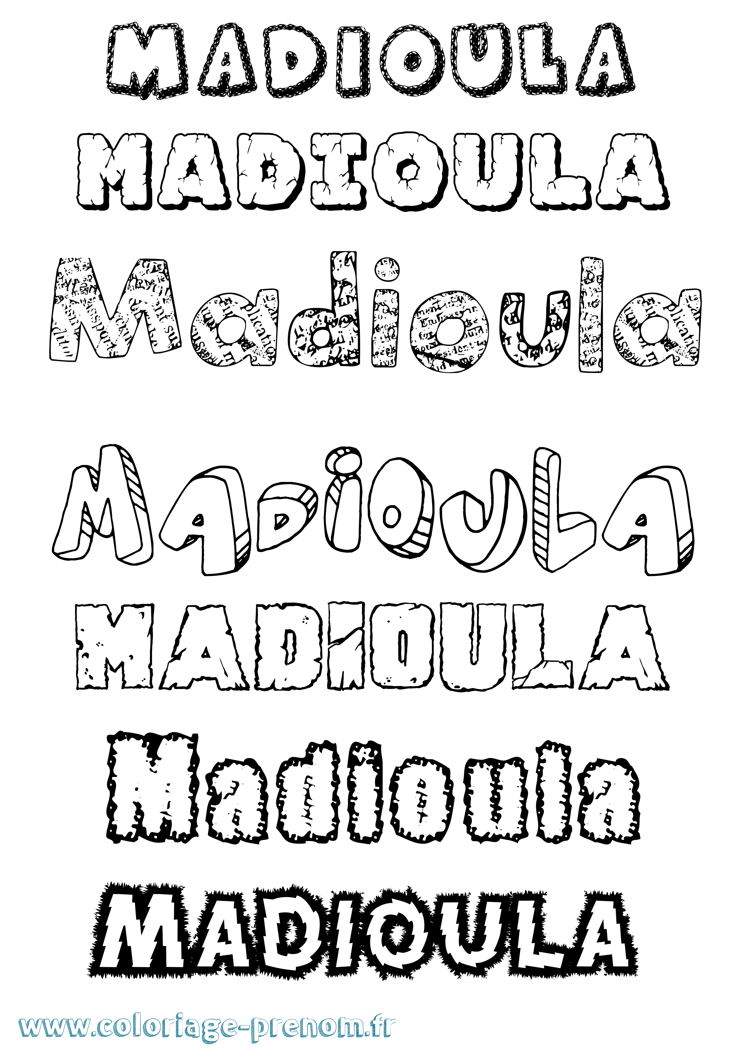 Coloriage prénom Madioula Destructuré