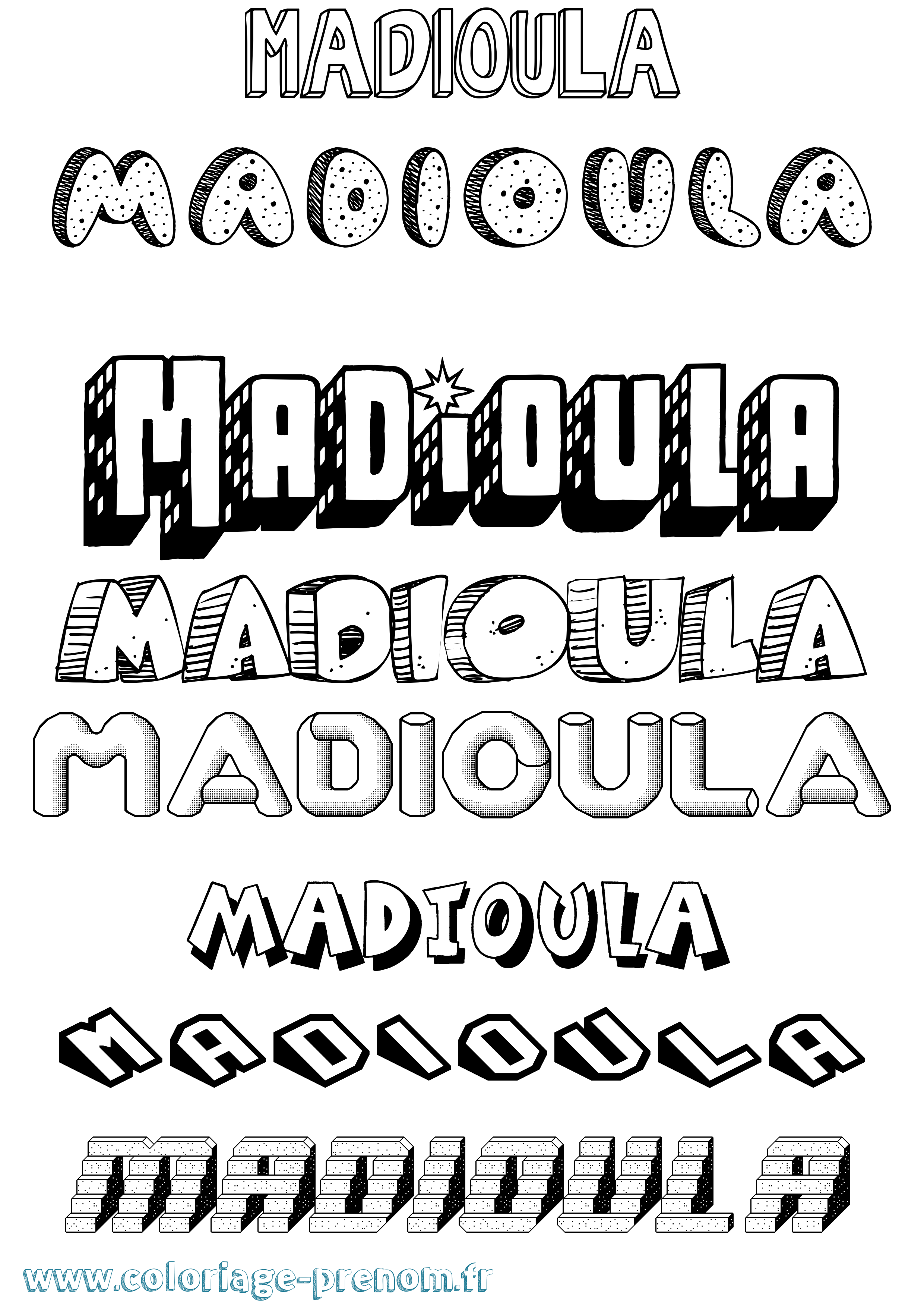 Coloriage prénom Madioula Effet 3D
