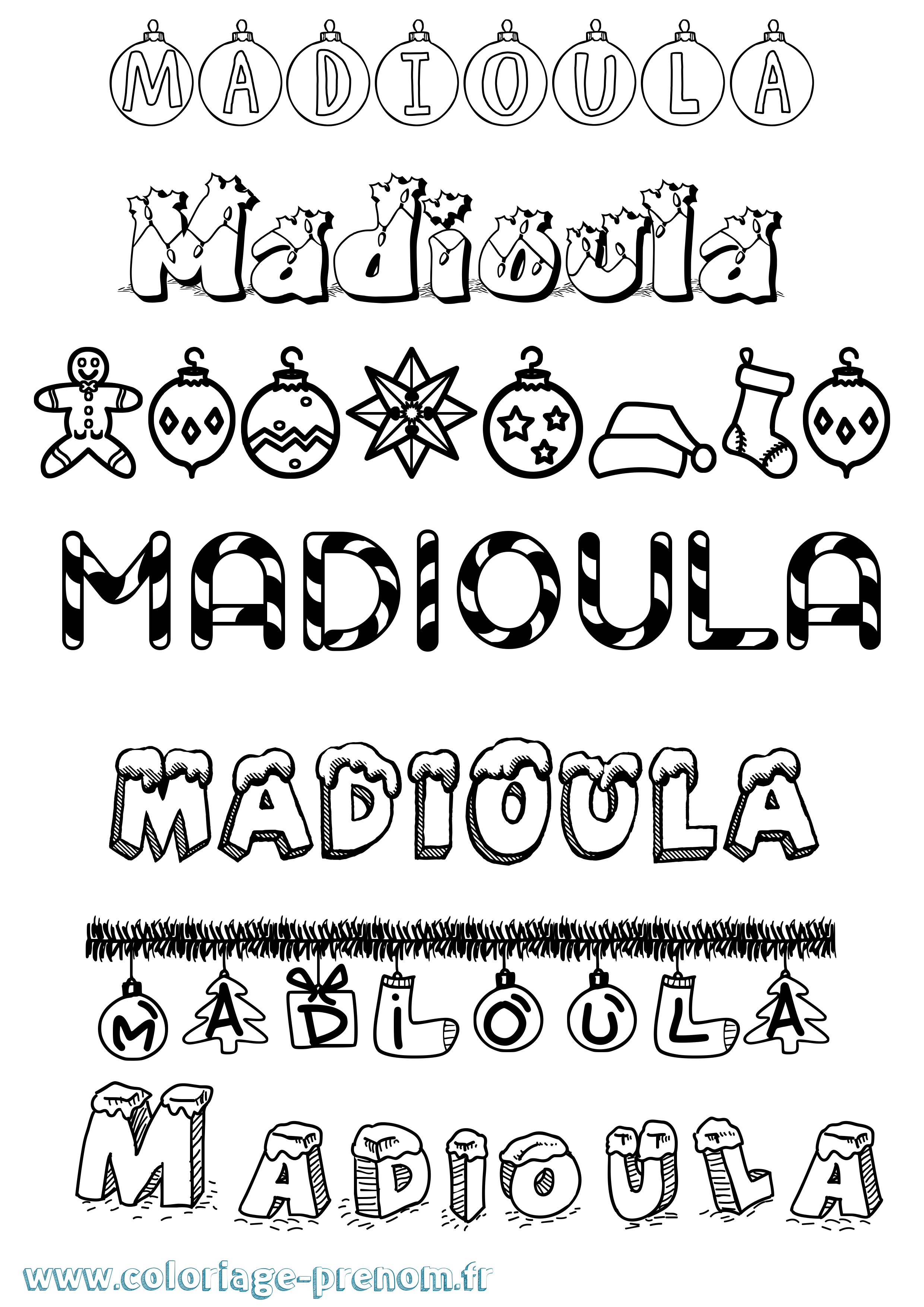 Coloriage prénom Madioula Noël