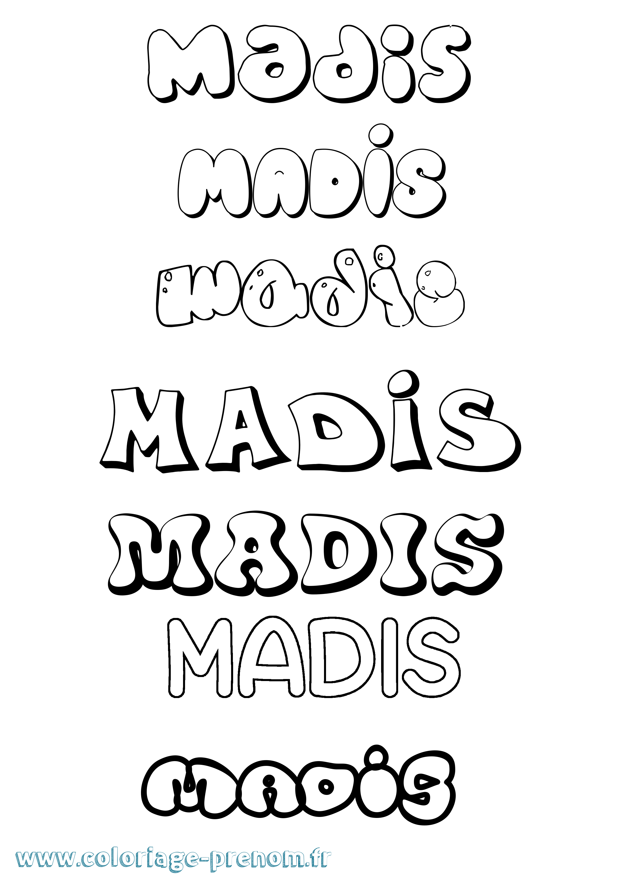 Coloriage prénom Madis Bubble