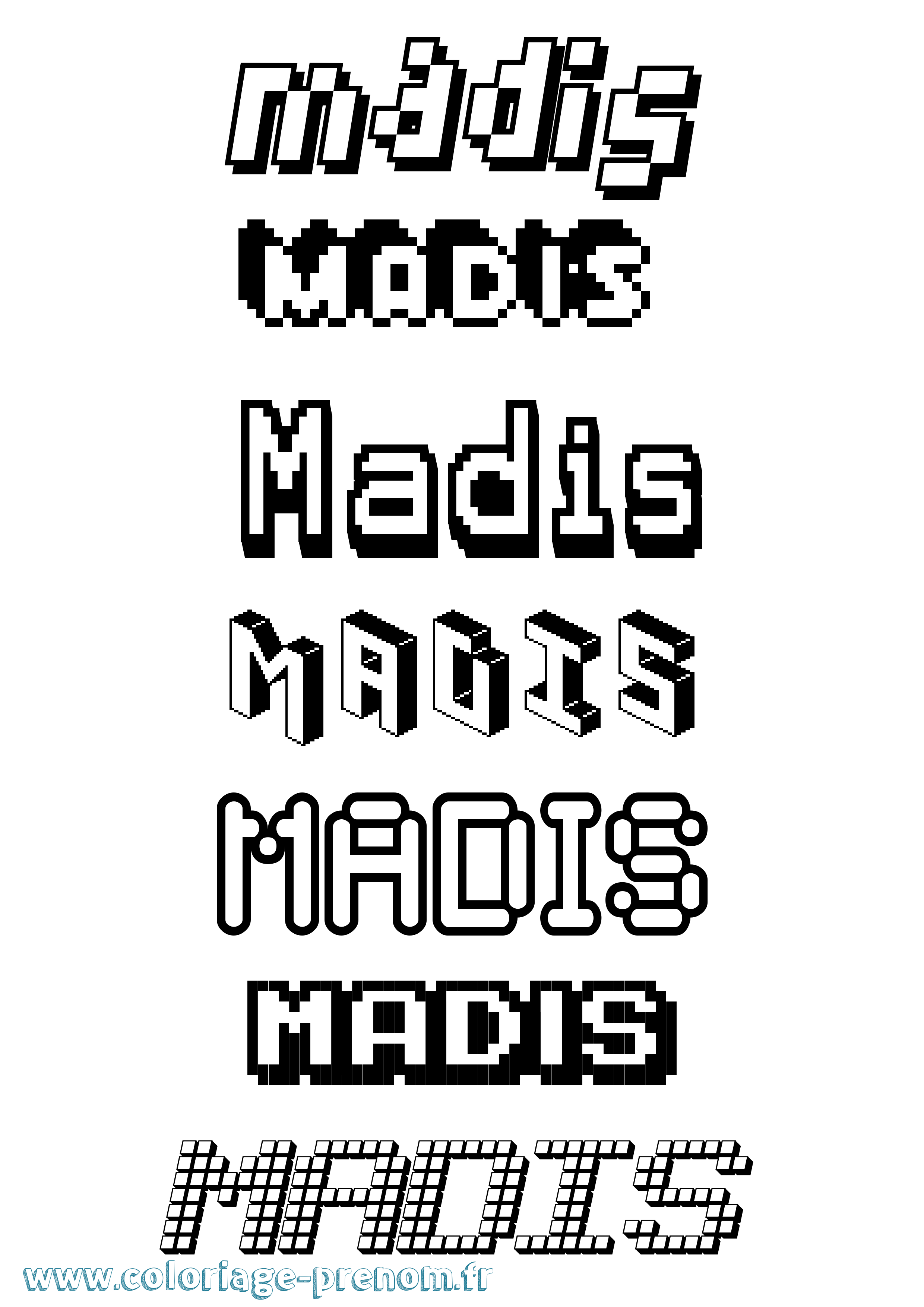 Coloriage prénom Madis Pixel