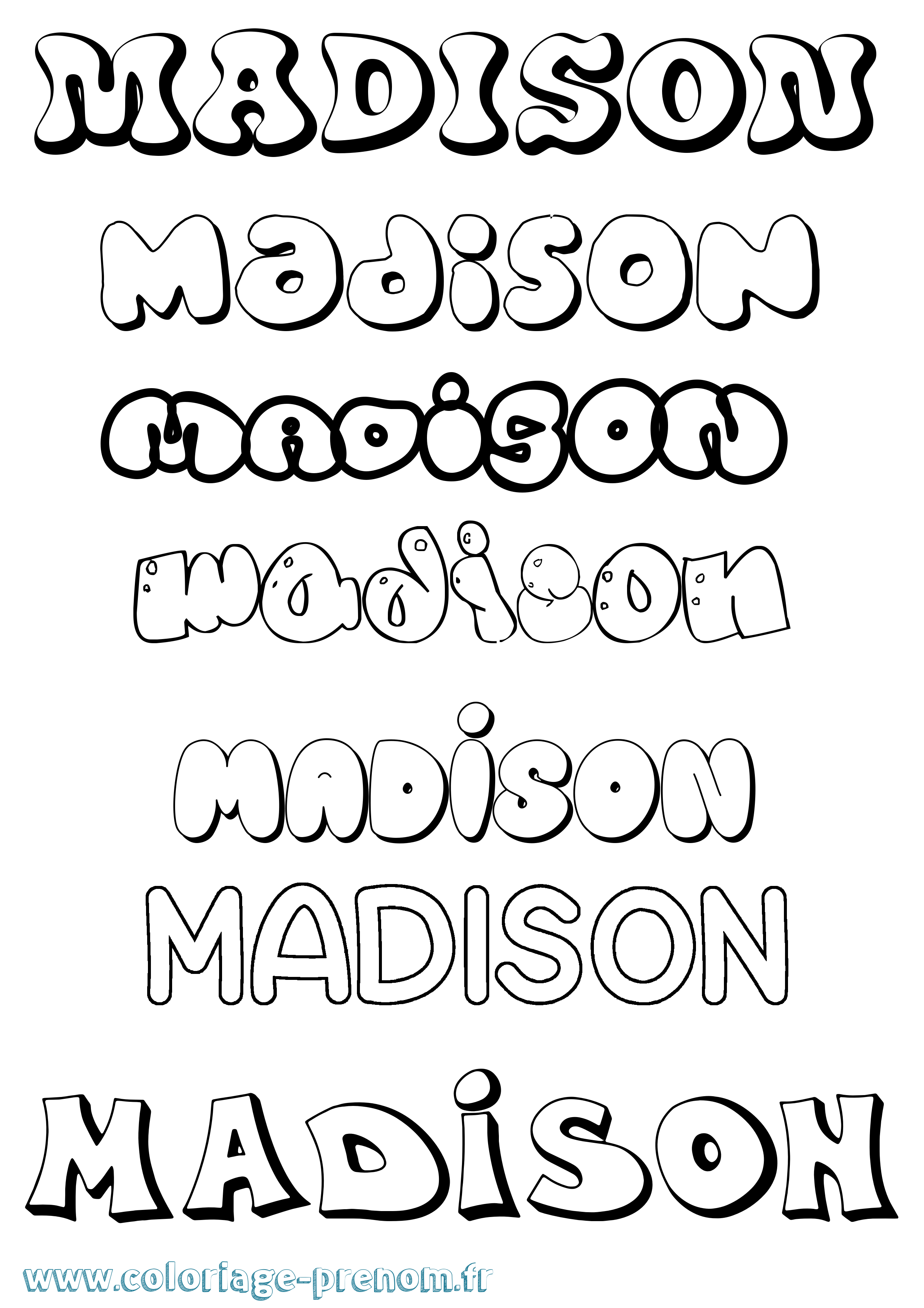 Coloriage prénom Madison Bubble