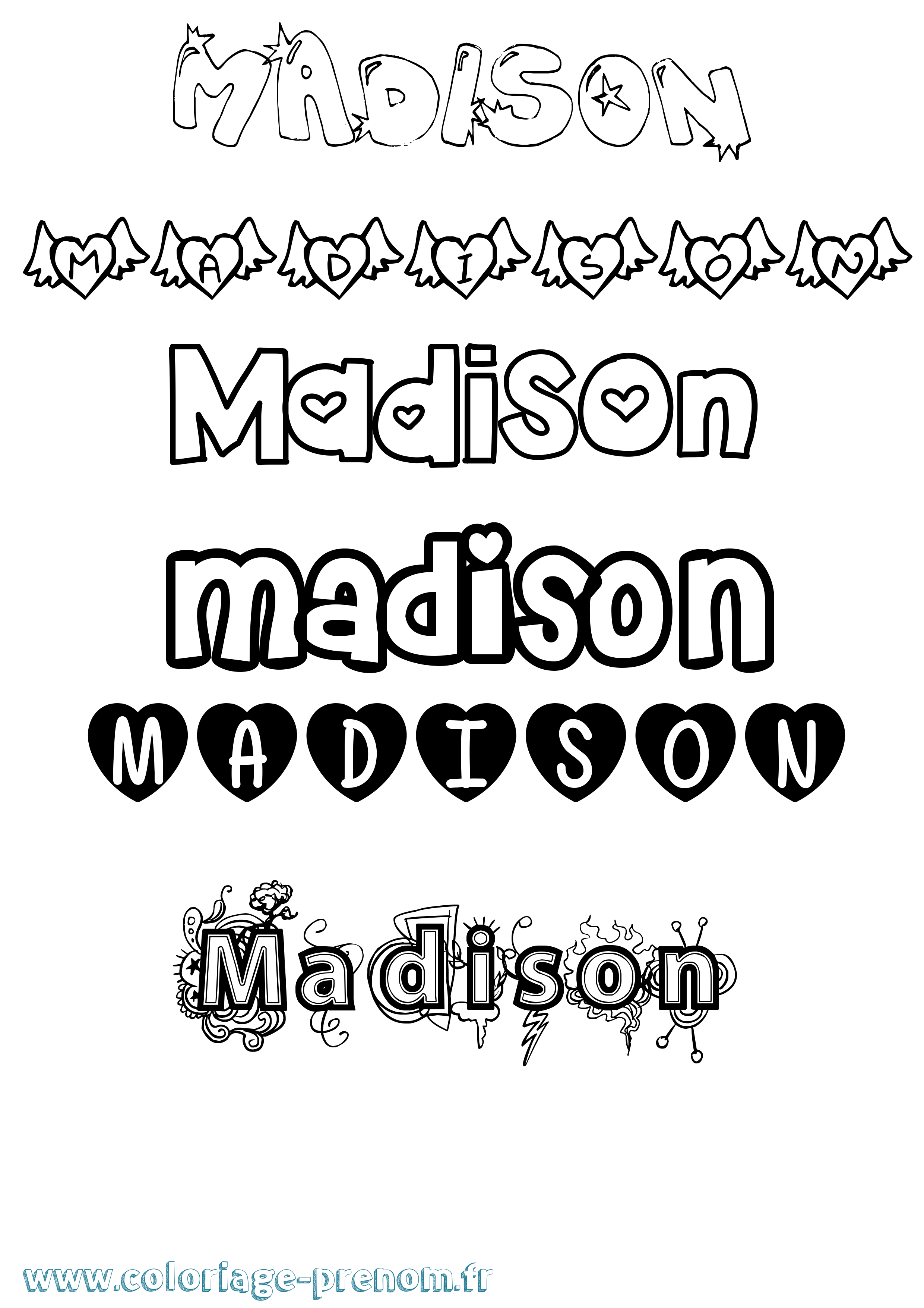 Coloriage prénom Madison Girly